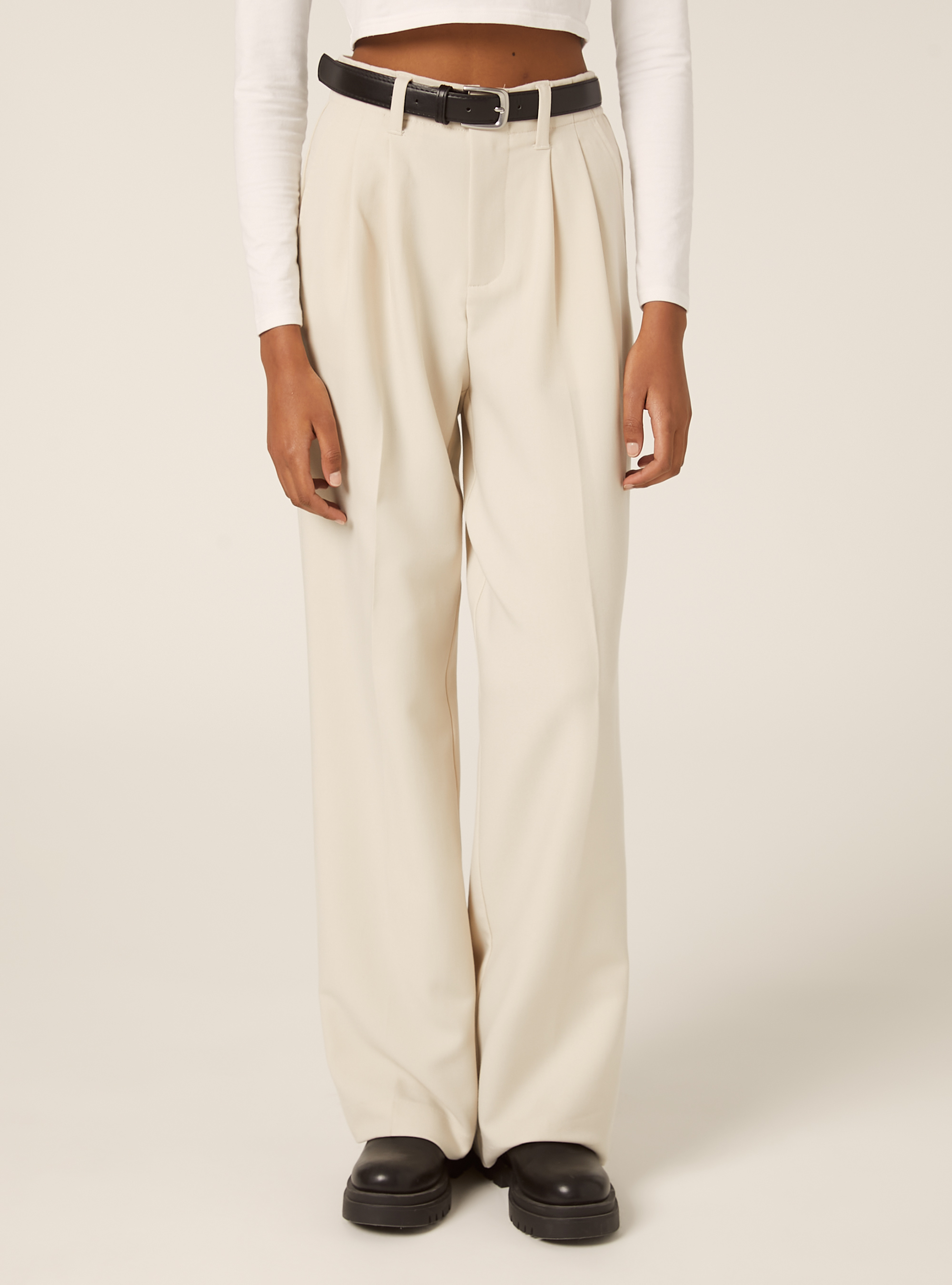 Tailored trousers with belt, BG3 BEIGE LIGHT