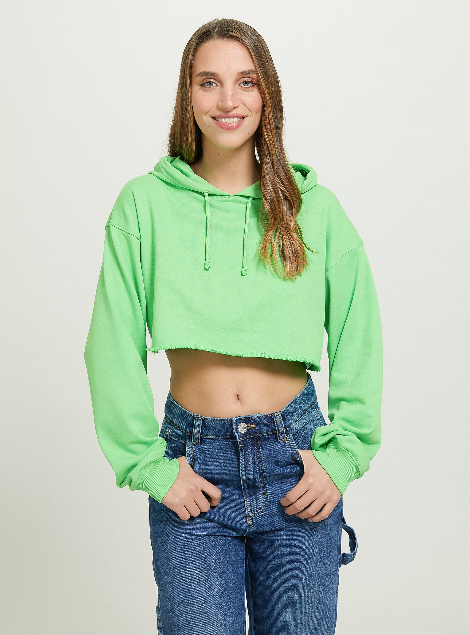 Felpa cropped con cappuccio, GN3 GREEN LIGHT
