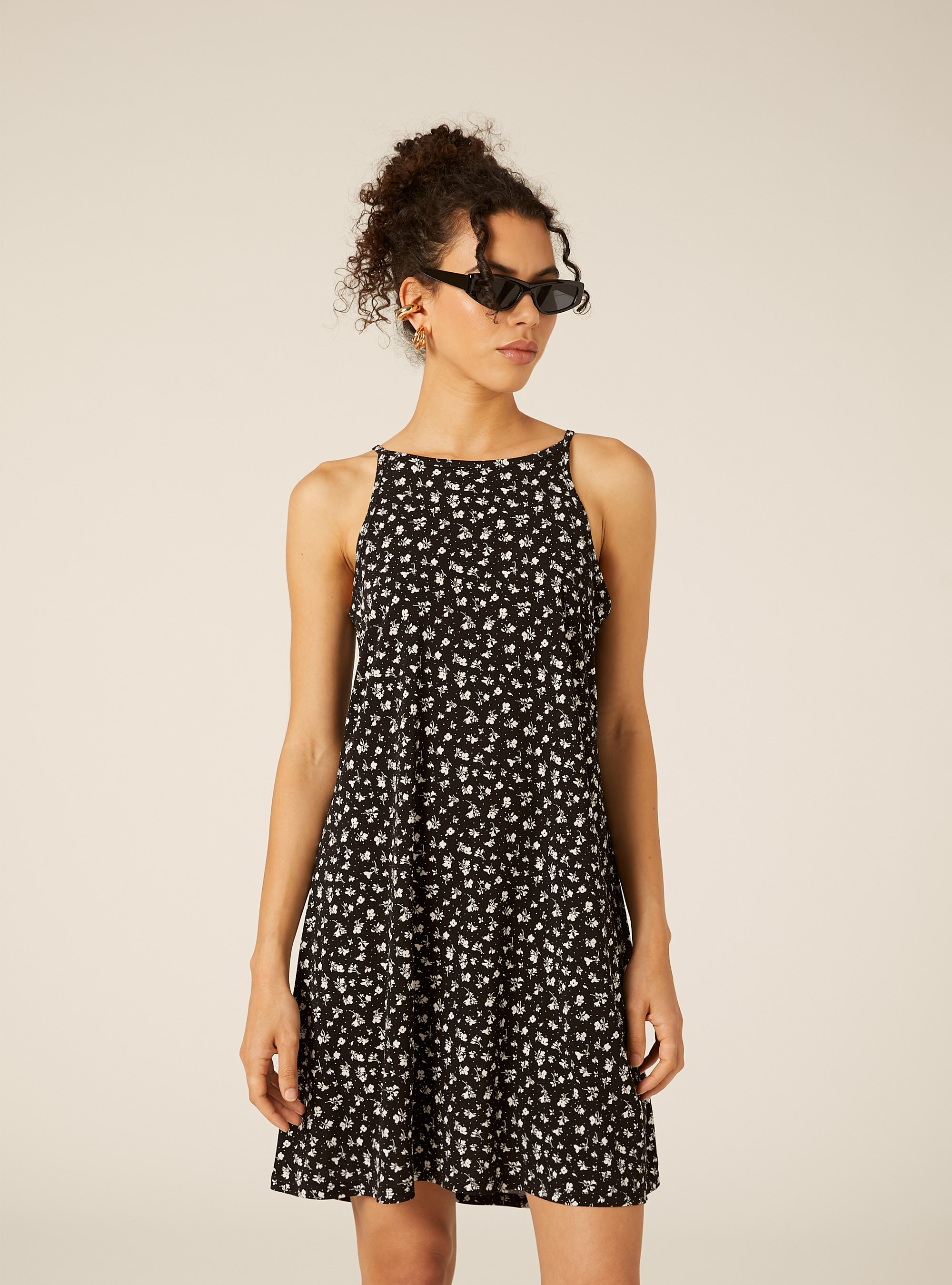 Vestito corto stampa floreale, BK1 BLACK