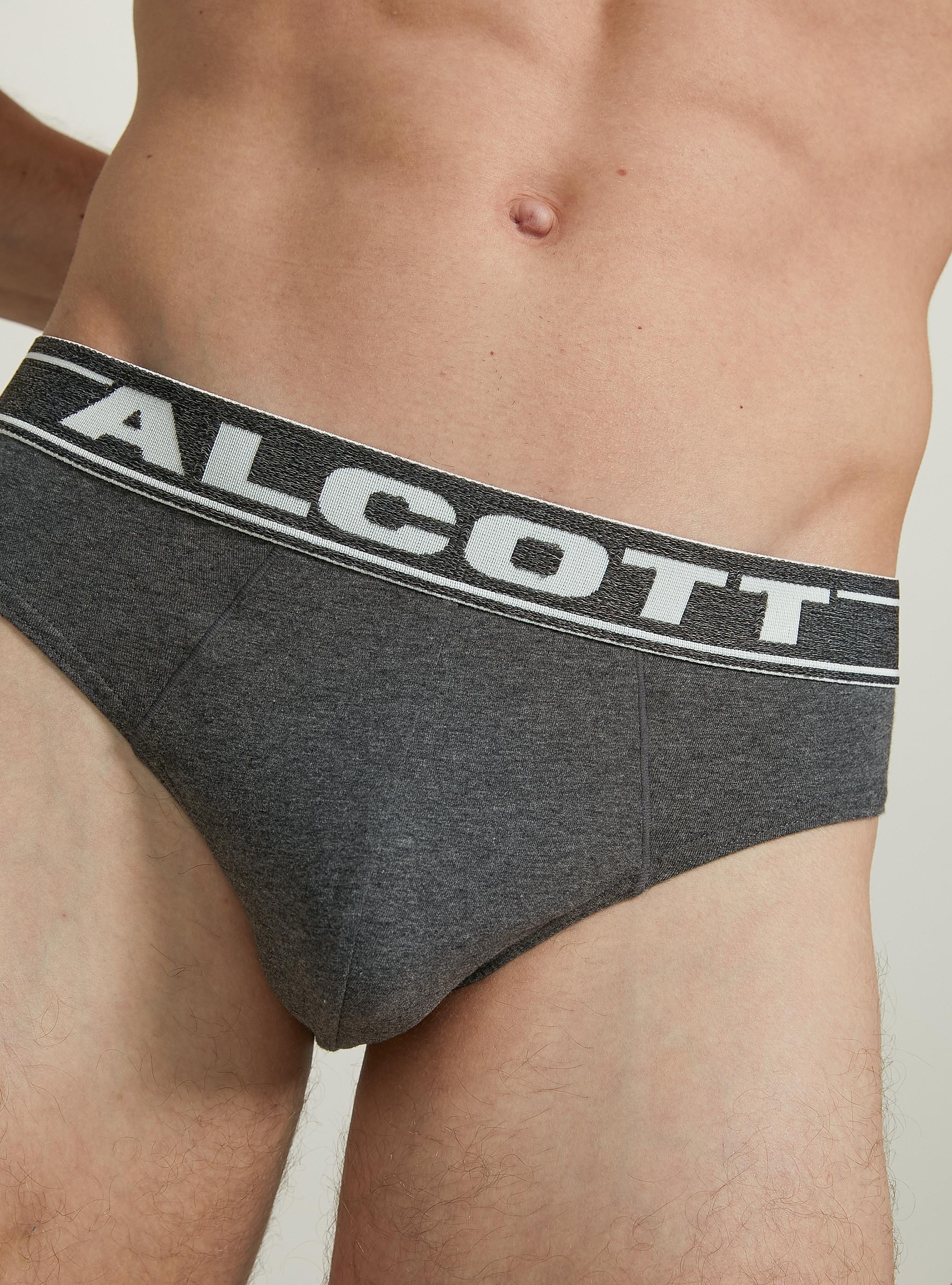 Stretch cotton briefs with logo, MGY1 GREY MEL DARK
