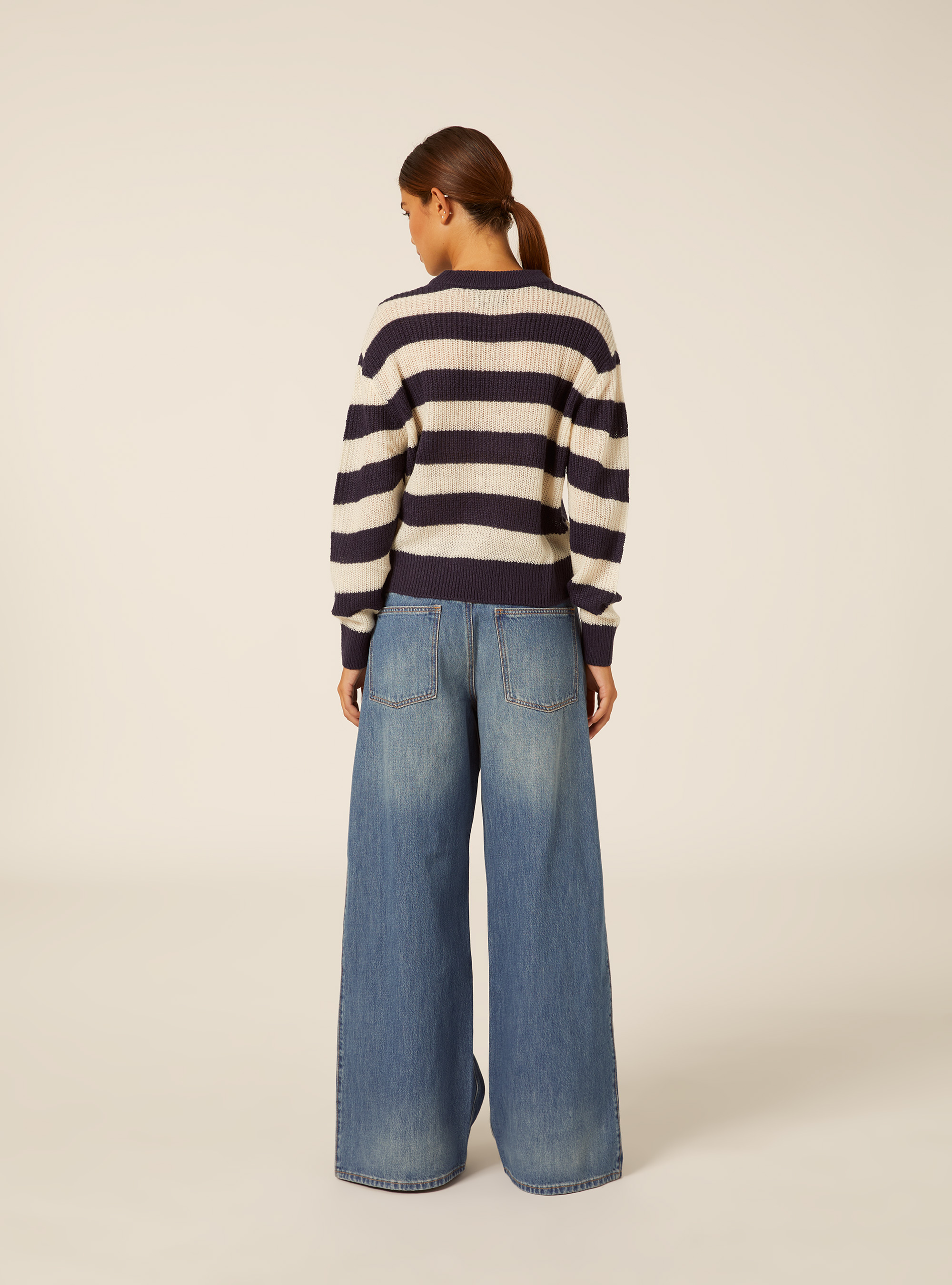 Pullover girocollo a righe, NA2 NAVY MEDIUM