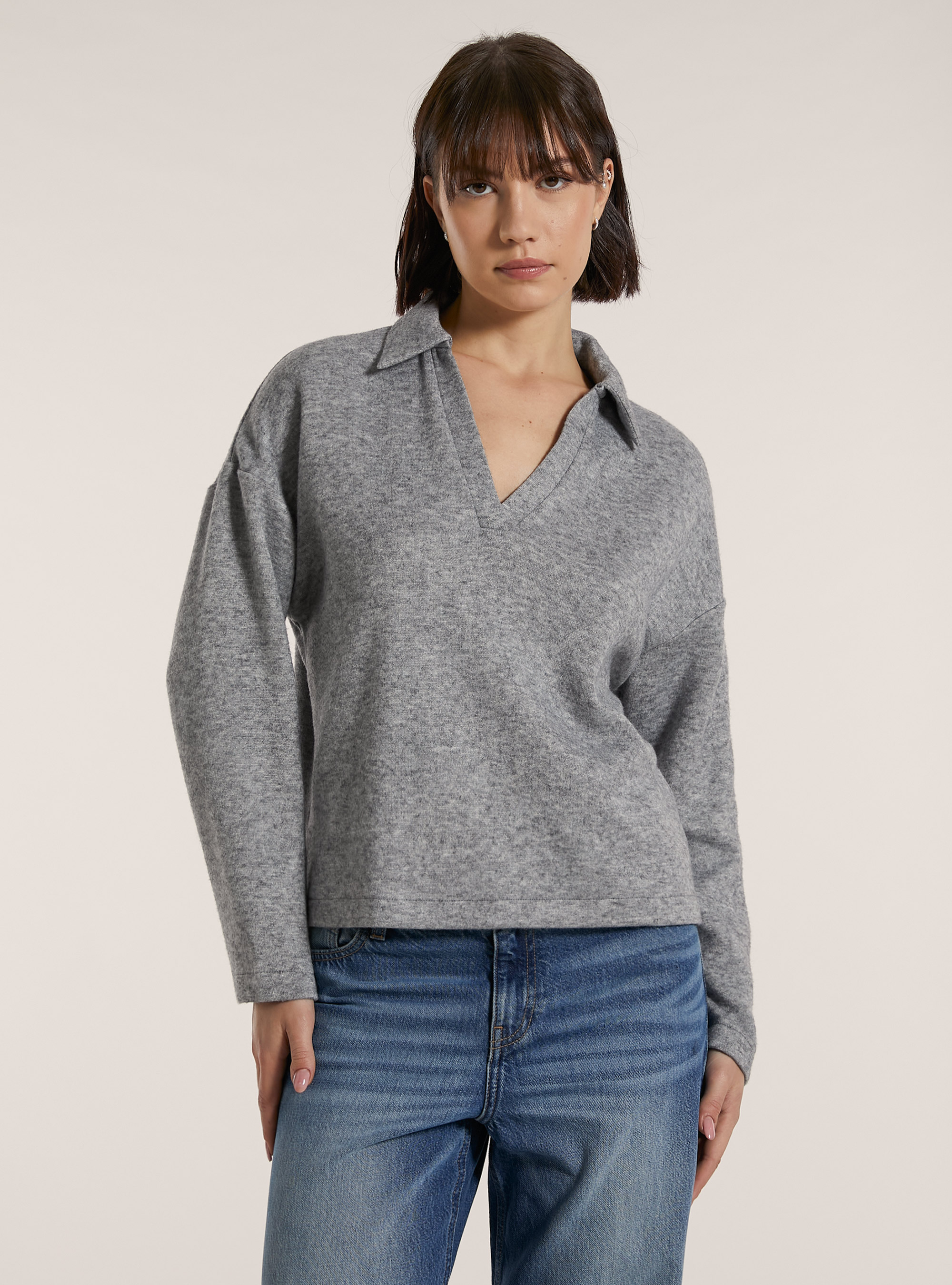Soft touch jumper with polo neck, MGY3 GREY MEL LIGHT