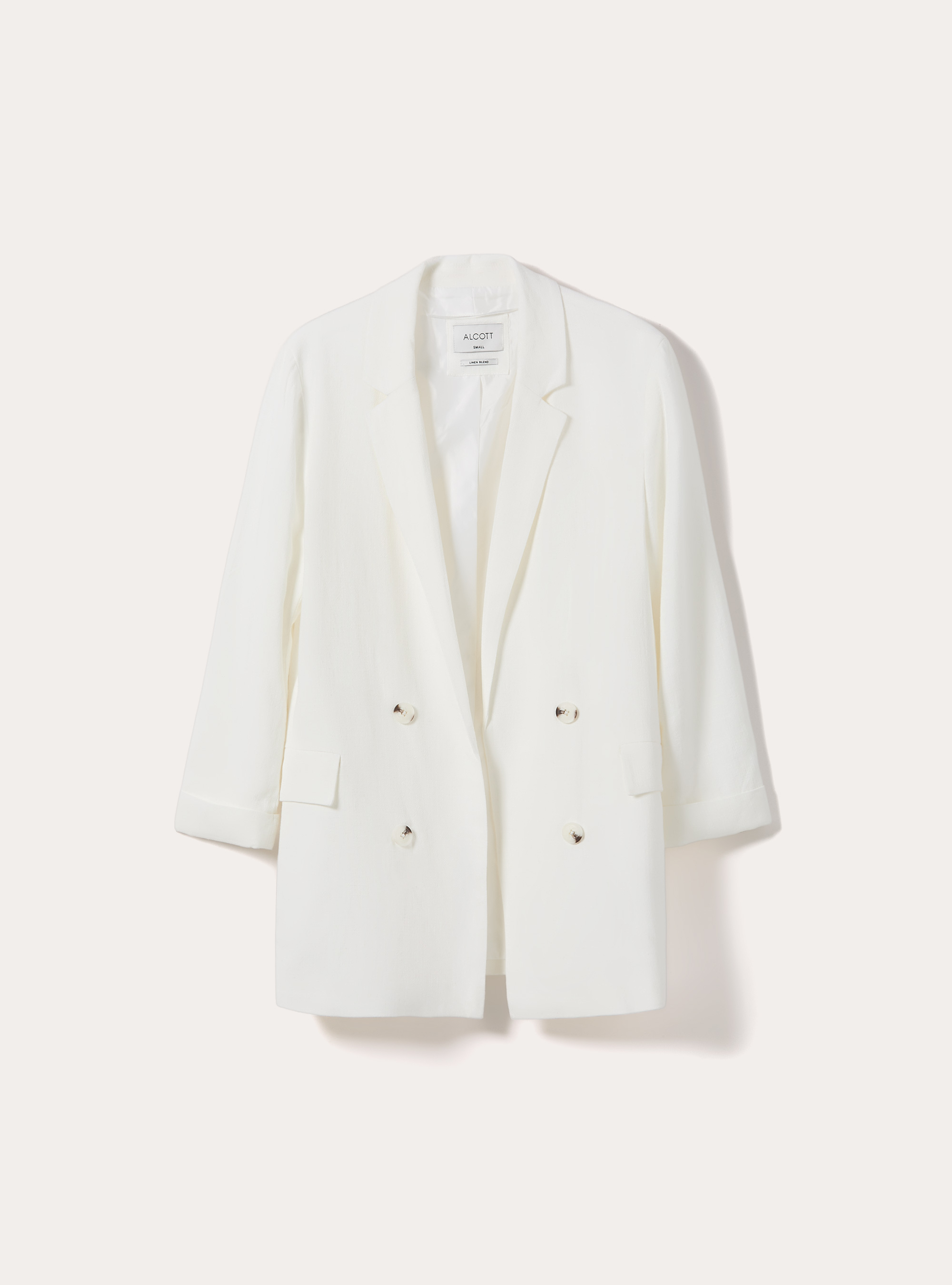 Blazer doppiopetto in misto lino, WH2 WHITE