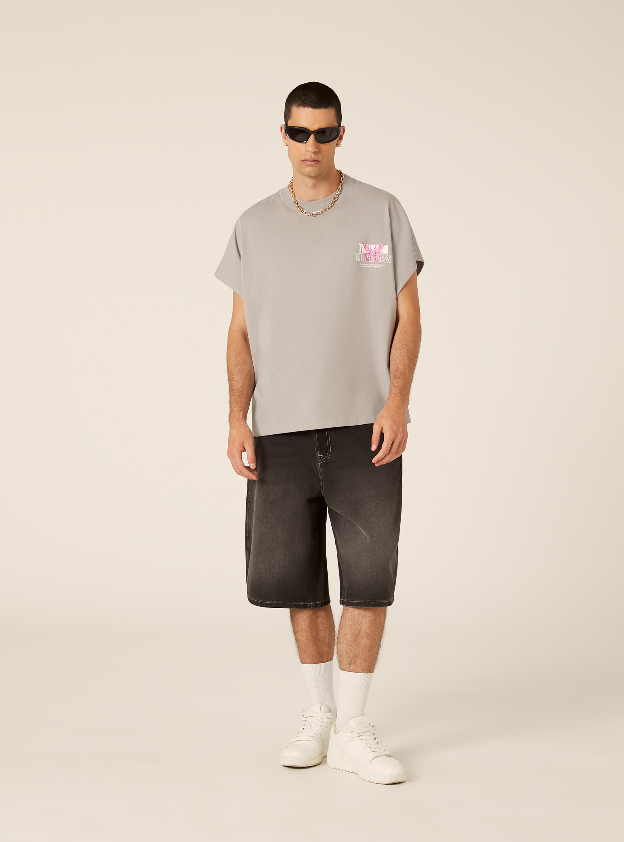 Canotta con stampa boxy fit, GY2 GREY MEDIUM