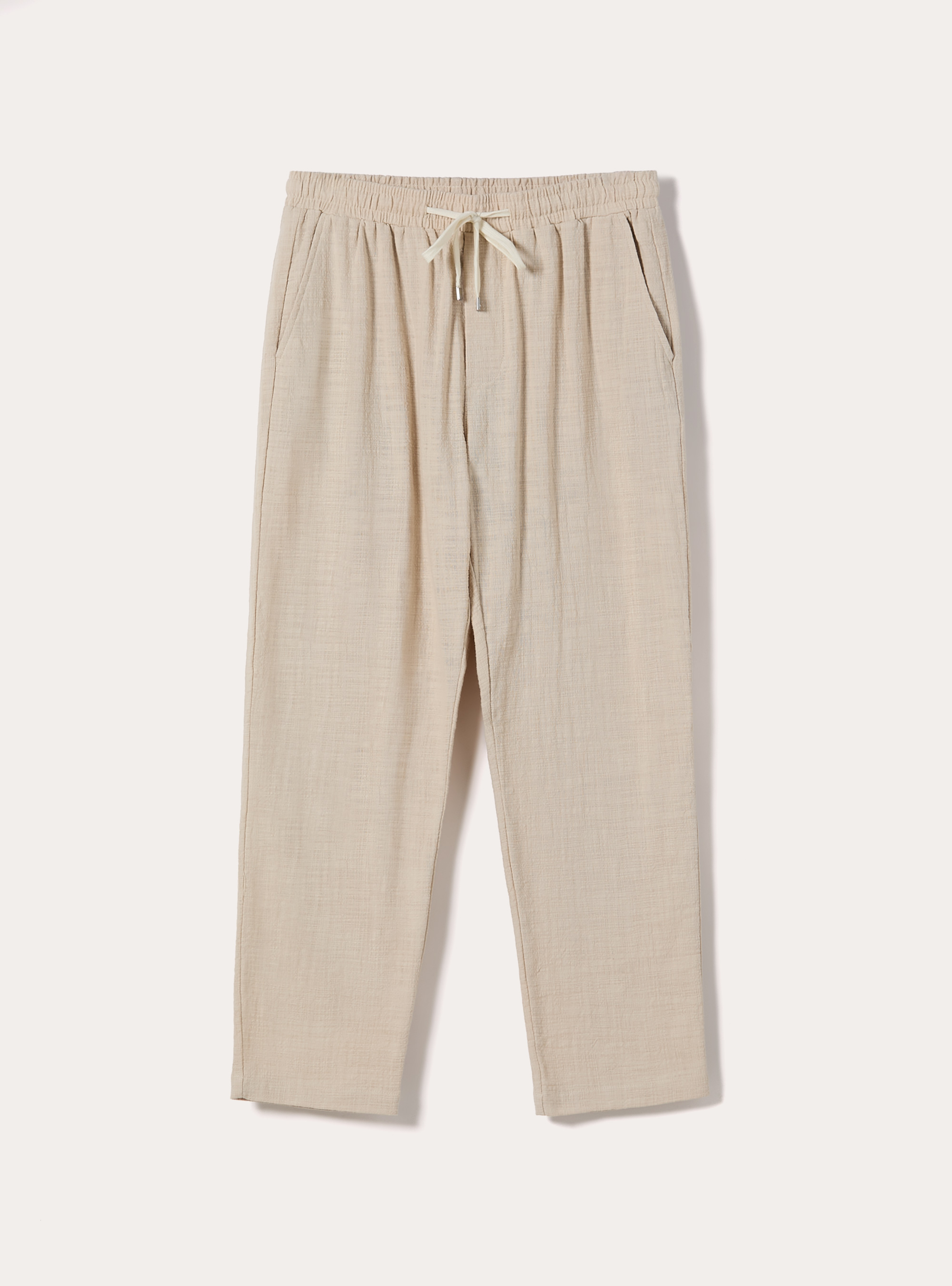 Pantaloni in cotone con laccio in vita, BG3 BEIGE LIGHT