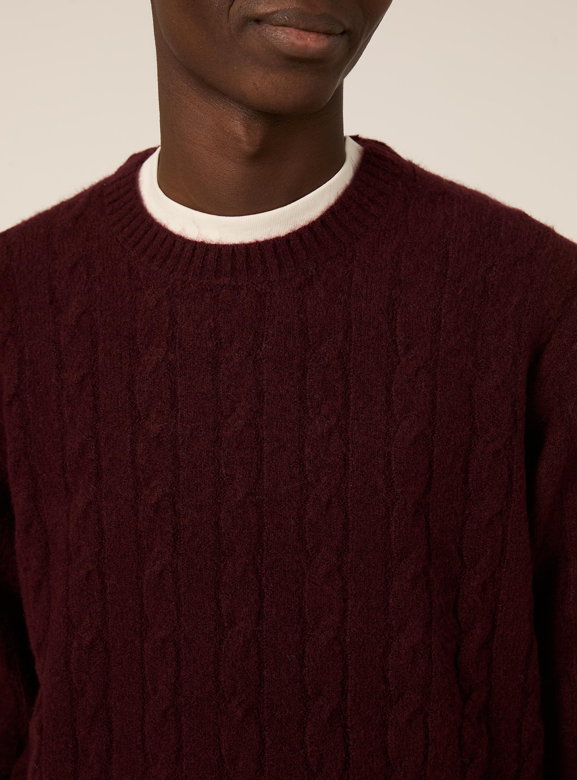 Maglione girocollo cable, BO1 BORDEAUX DARK