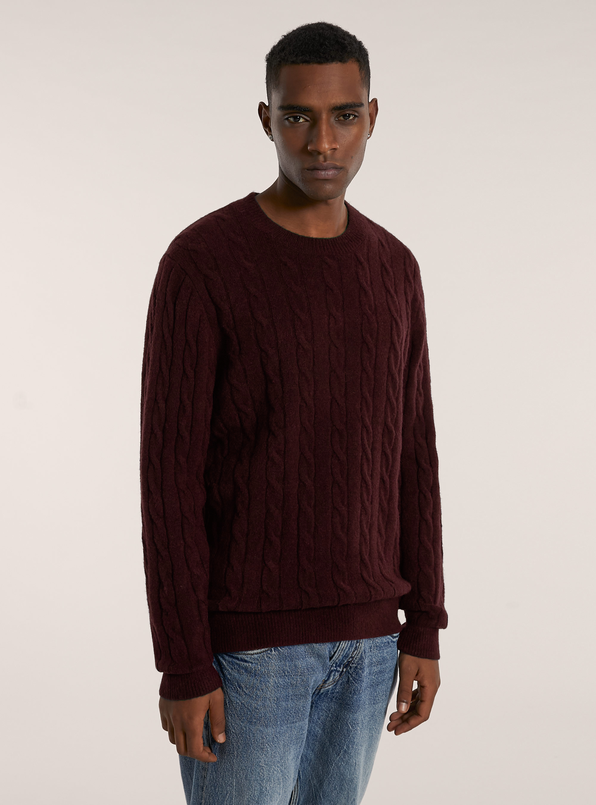 Pullover morbido a trecce, BO1 BORDEAUX DARK