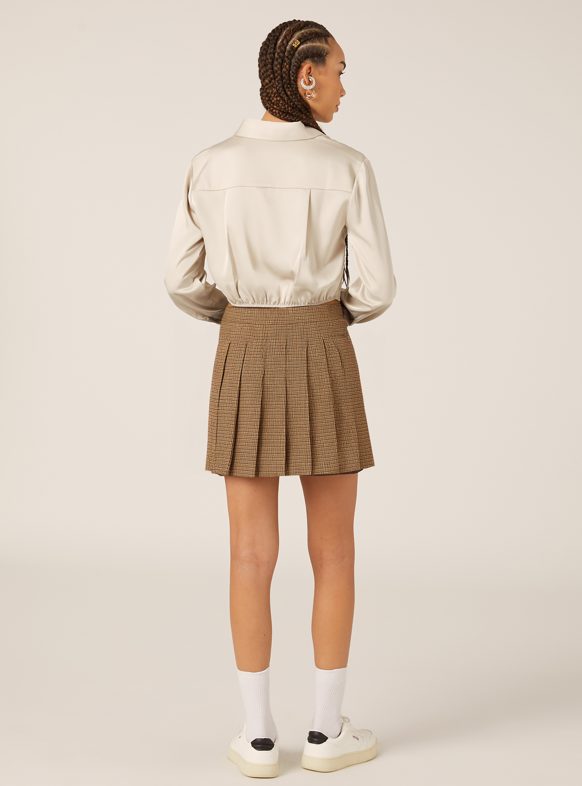 Camicia cropped in satin, BG2 BEIGE MEDIUM