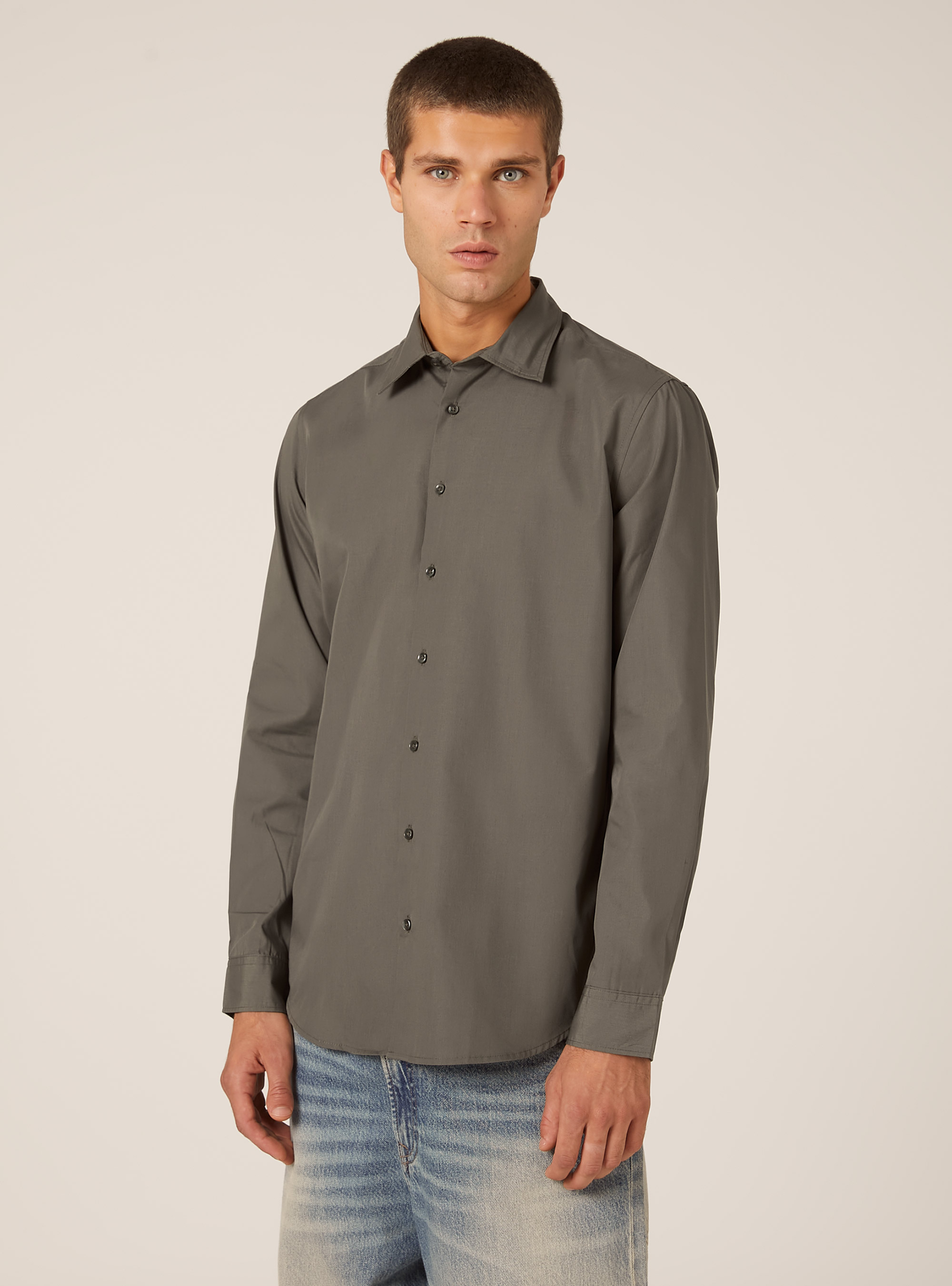 Camicia a manica lunga in tinta unita, KY1 KAKY DARK