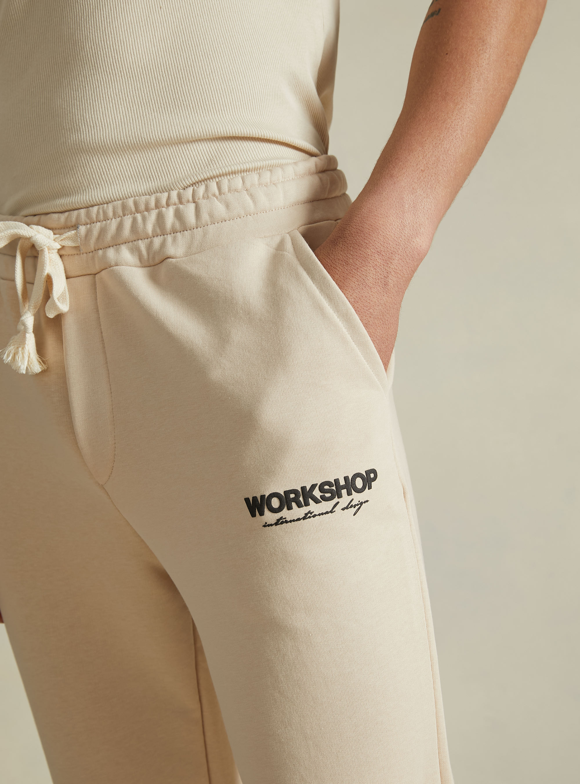 Jogger trousers with Workshop print, BG3 BEIGE LIGHT