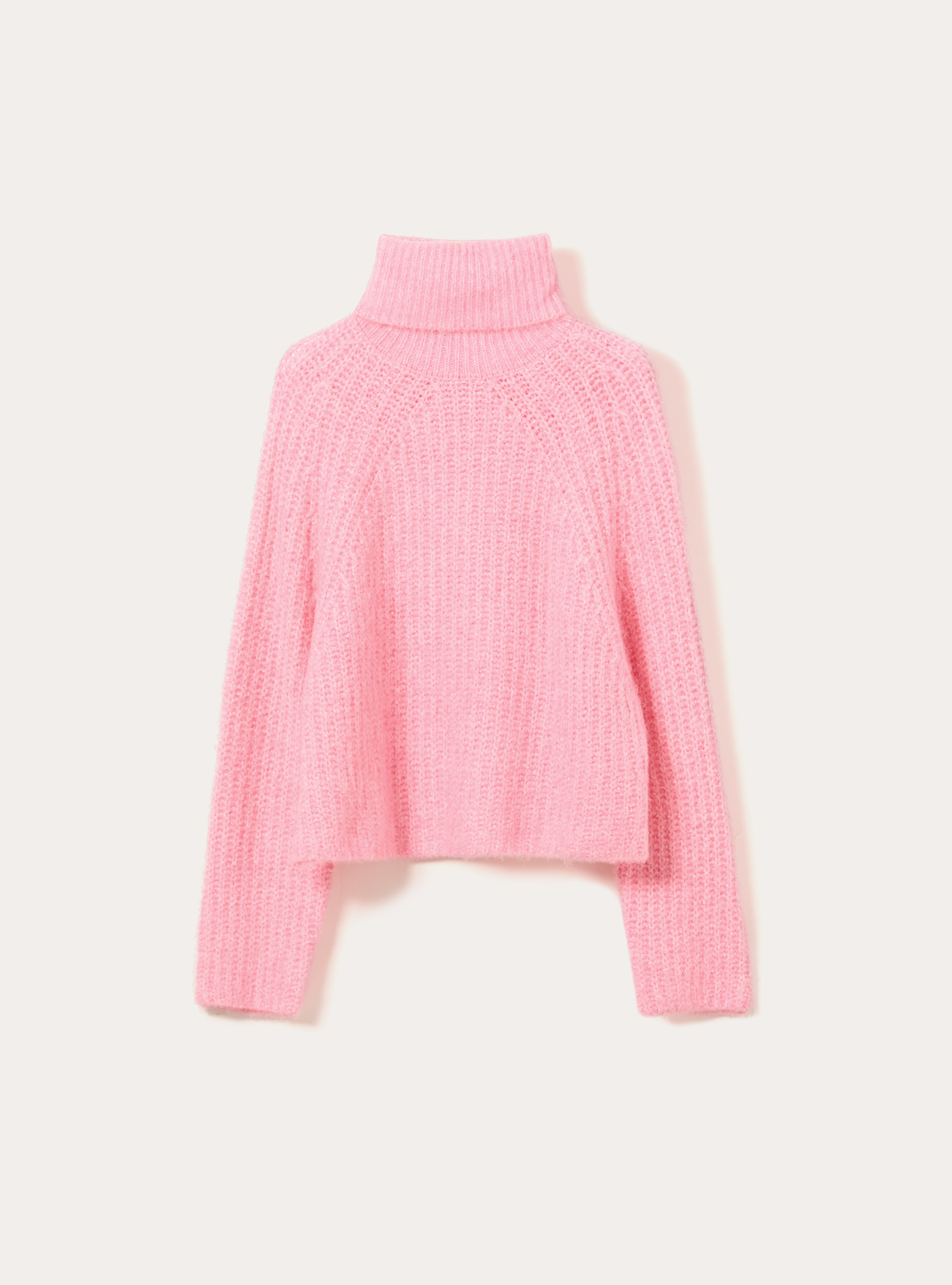 Jersey de cuello alto con canalé inglés, MPK2 PINK MEL MEDIUM