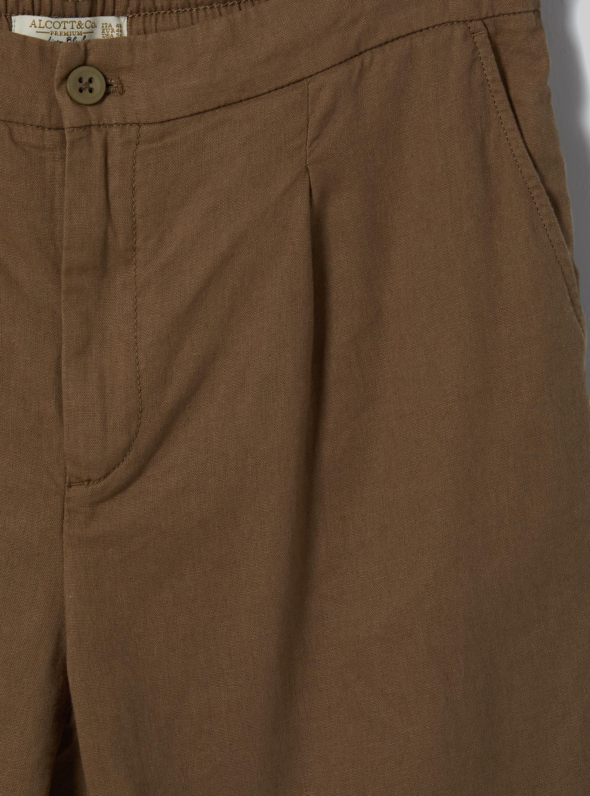 Pantalon en lin m&eacute;lang&eacute; avec pinces, TB2 TOBACCO MEDIUM