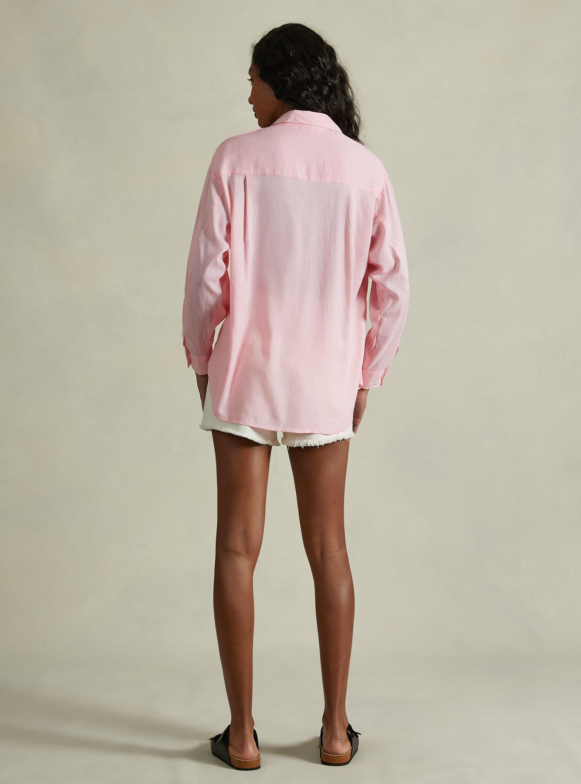 Linen blend shirt with breast pocket, PK3 PINK LIGHT