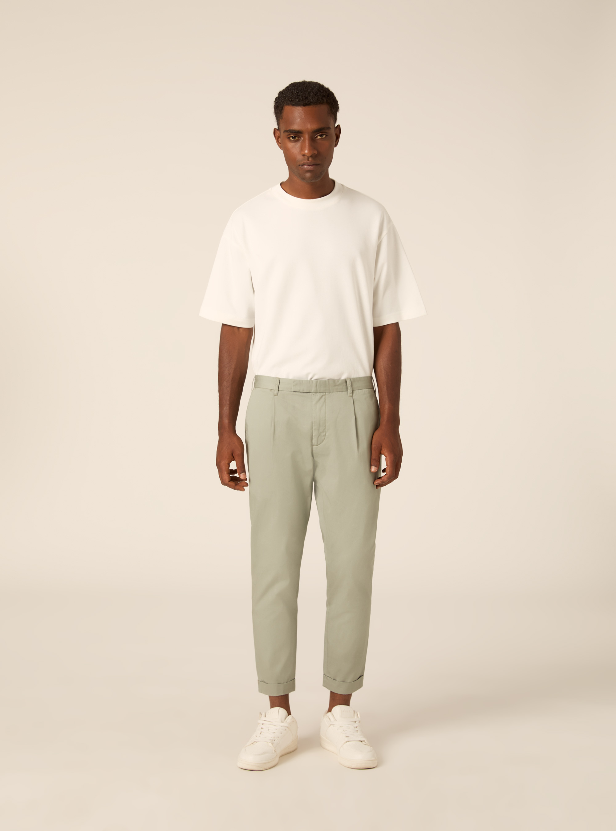 Pantaloni chino slim fit in twill, SG3 SAGE LIGHT
