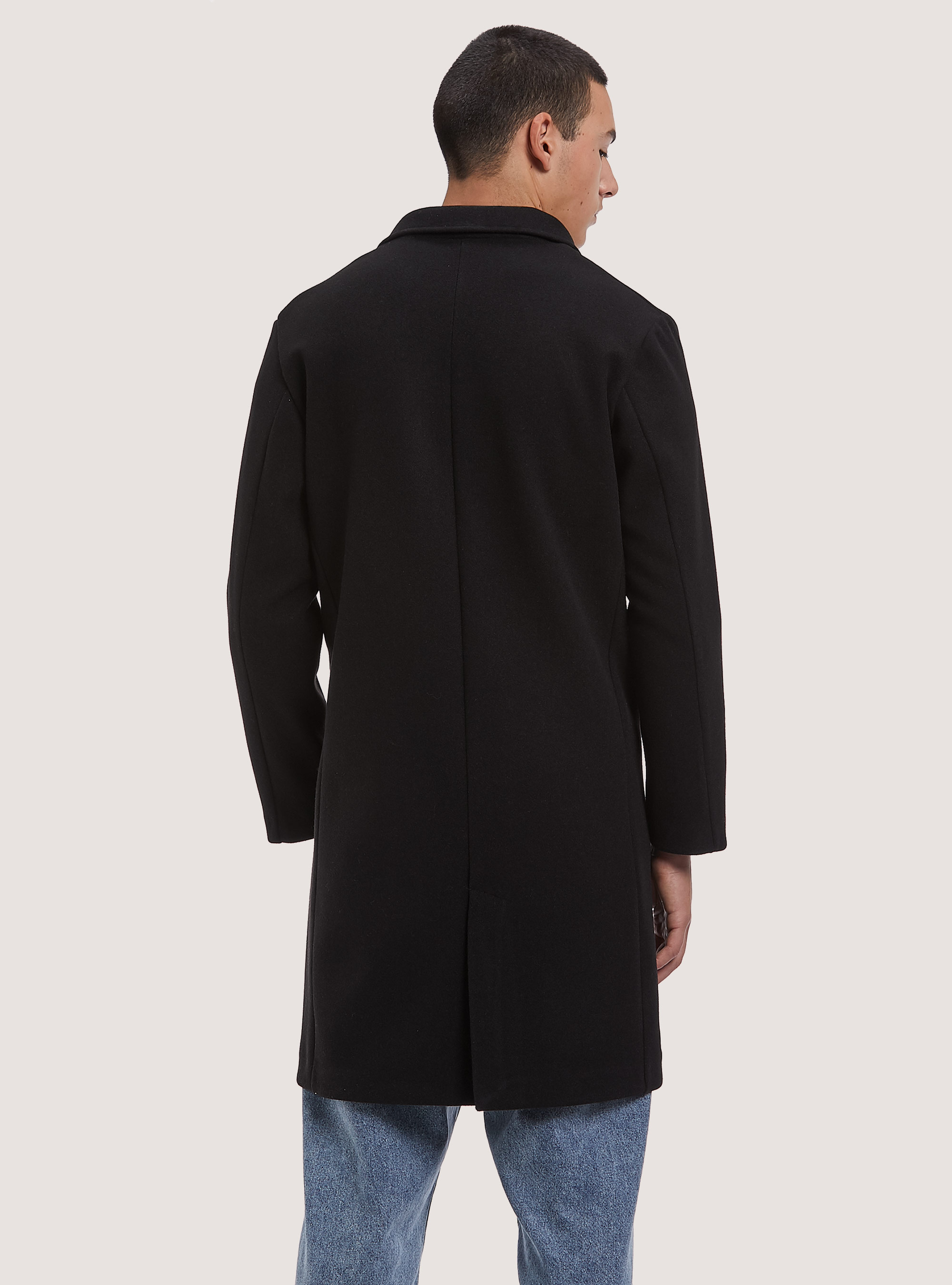 Solid-coloured double-breasted coat, BK1 BLACK