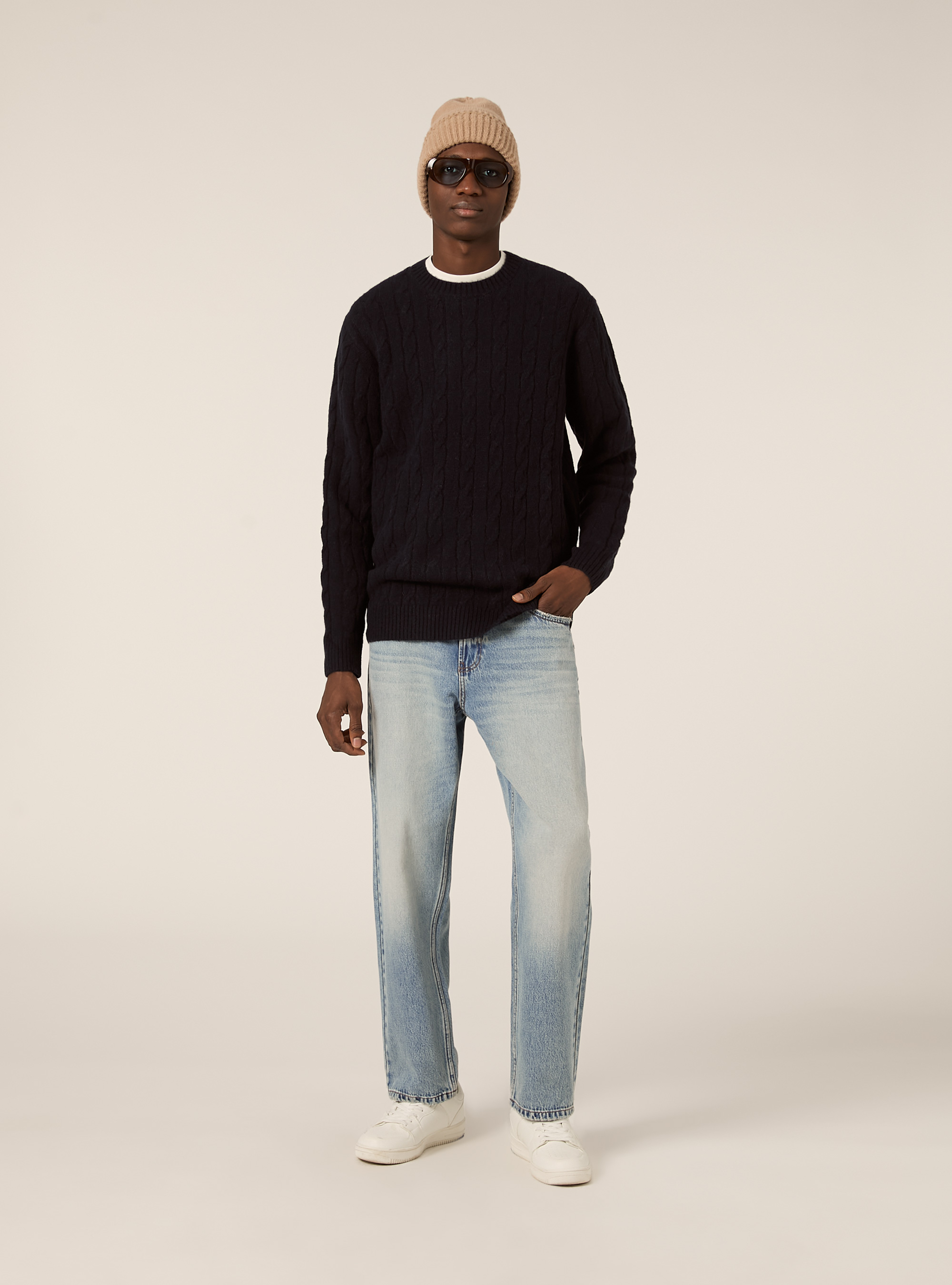 Maglione girocollo cable, NA1 NAVY DARK