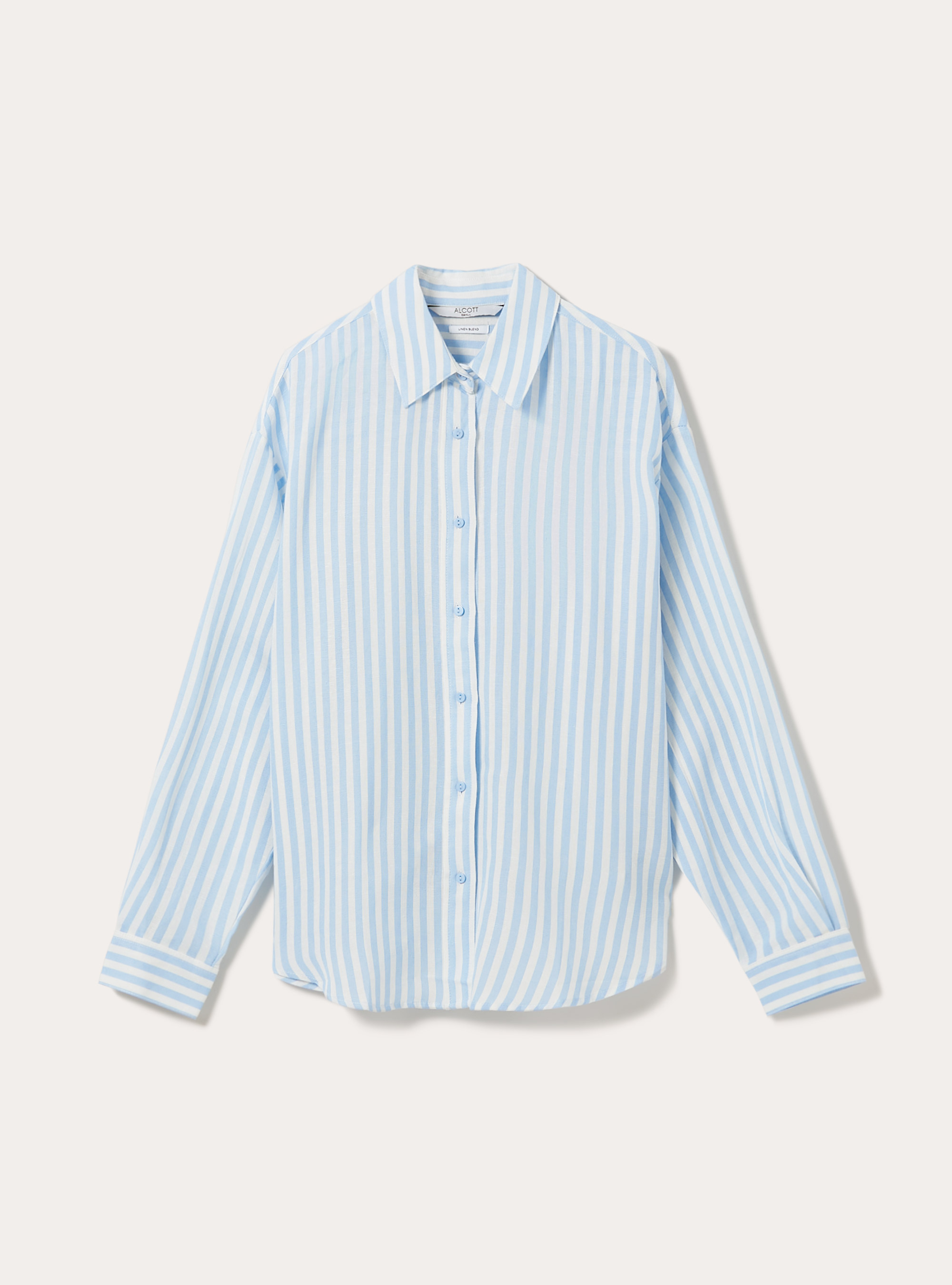 Camisa de rayas en mezcla de lino, AZ3 AZURE LIGHT