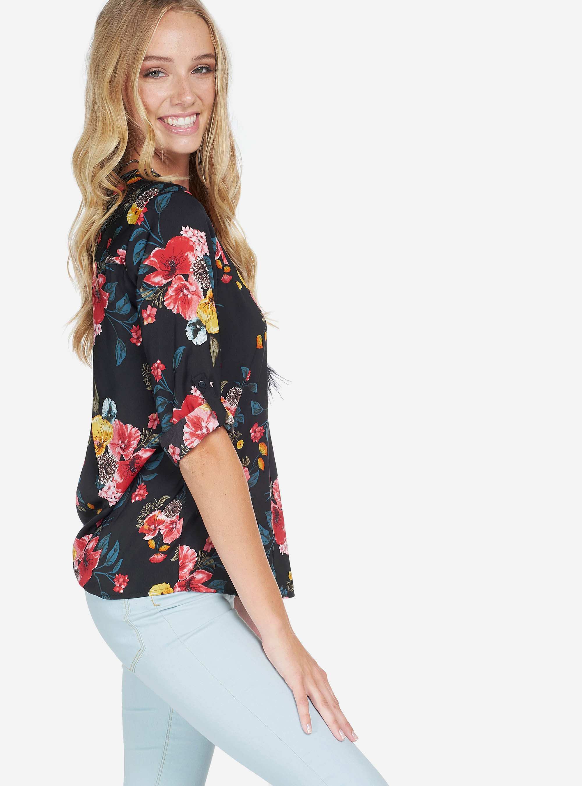3/4 SLEEVES PRINTED BLOUSE, MULTICOLOR