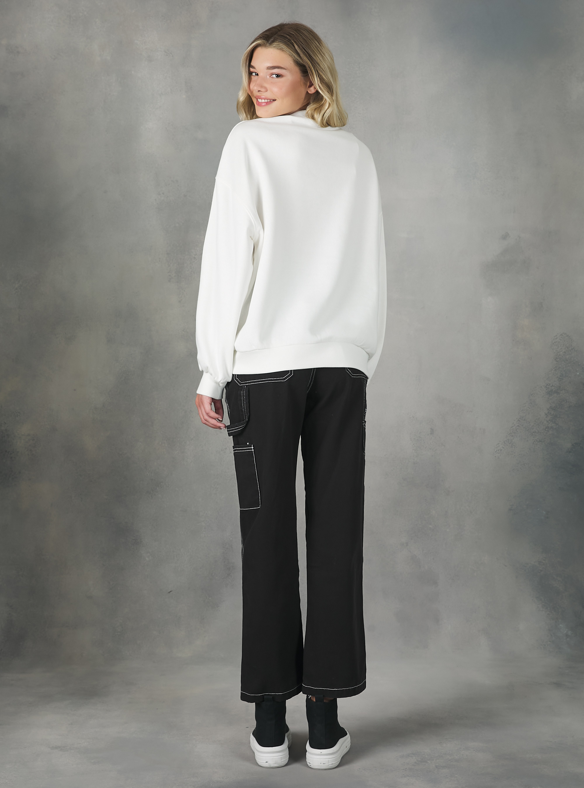 Felpa girocollo college comfort fit, WH2 WHITE