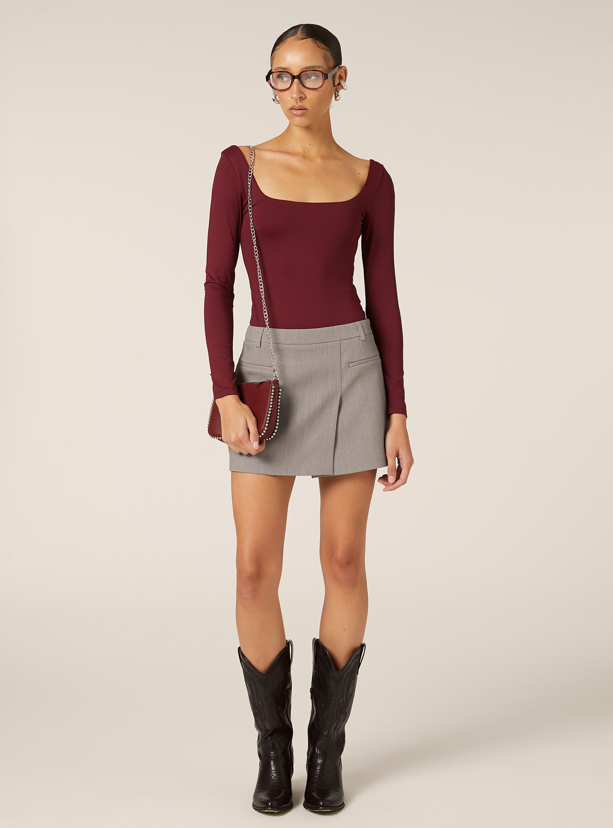 Body con scollo quadrato, BO1 BORDEAUX DARK