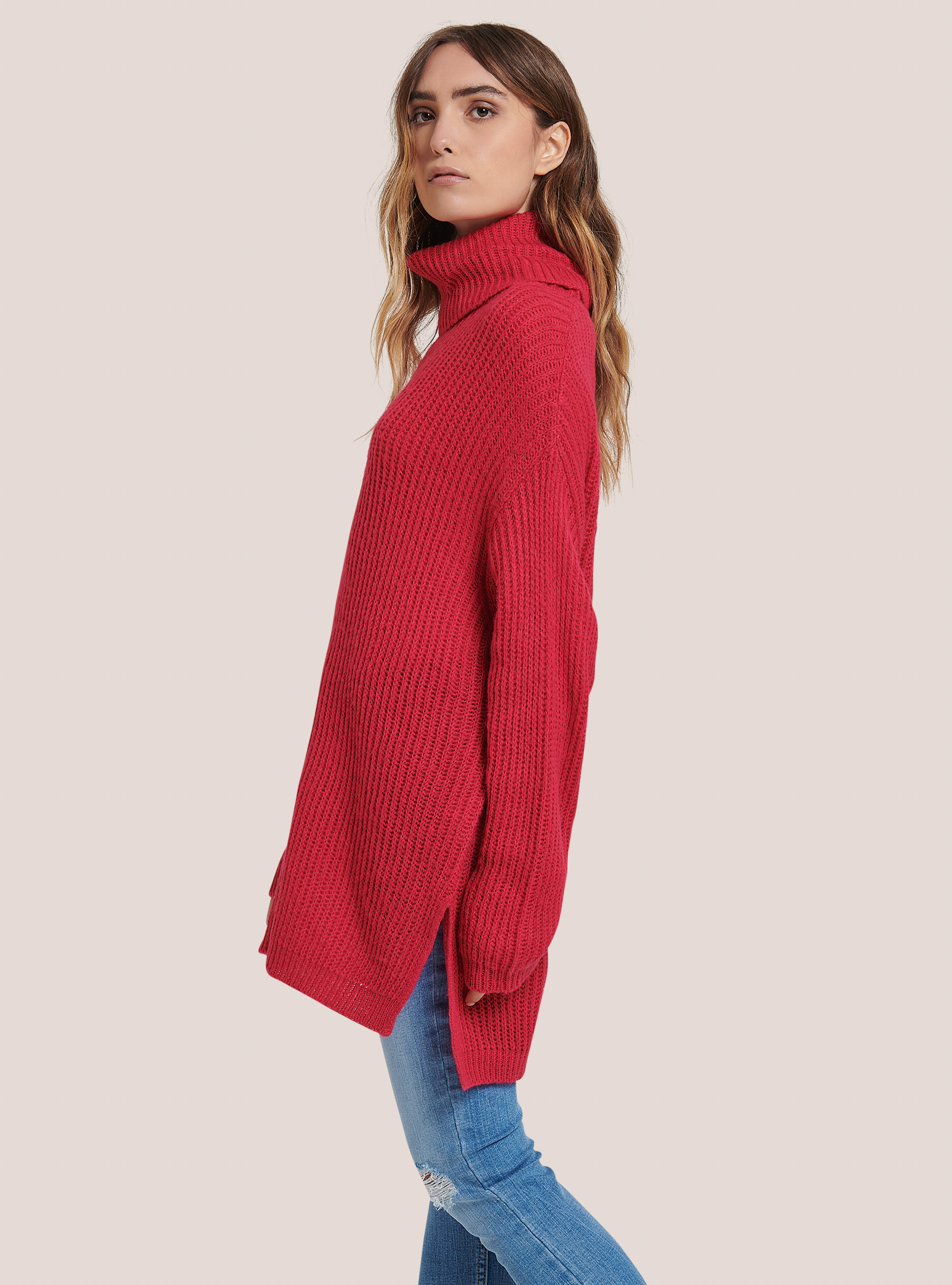 Pull à col roulé oversize, C448 FUXIA