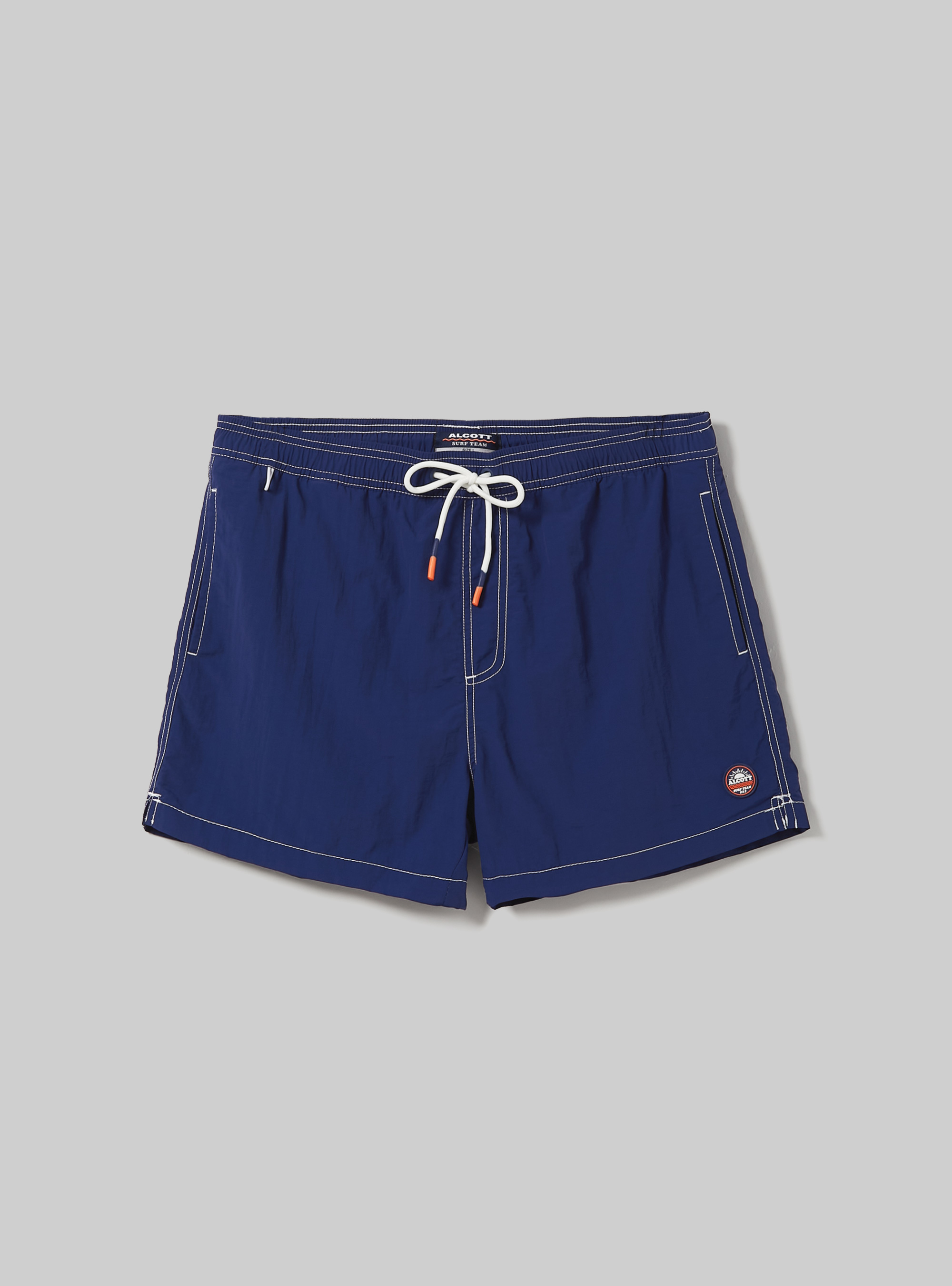 Plain-coloured swimming costume with embroidery and back pocket, BL2 BLUE MEDIUM