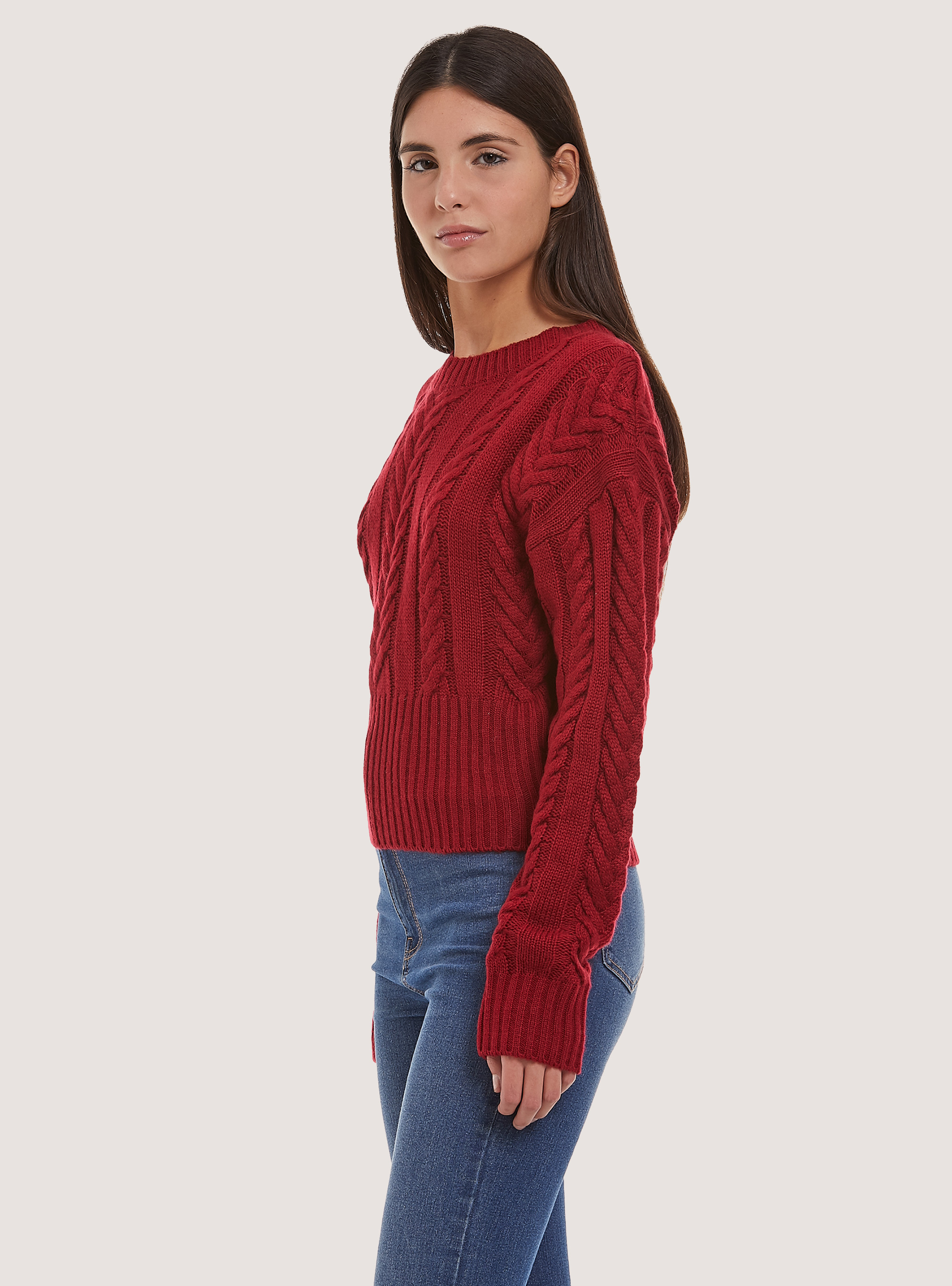 Pullover cropped con trecce, ROSSO