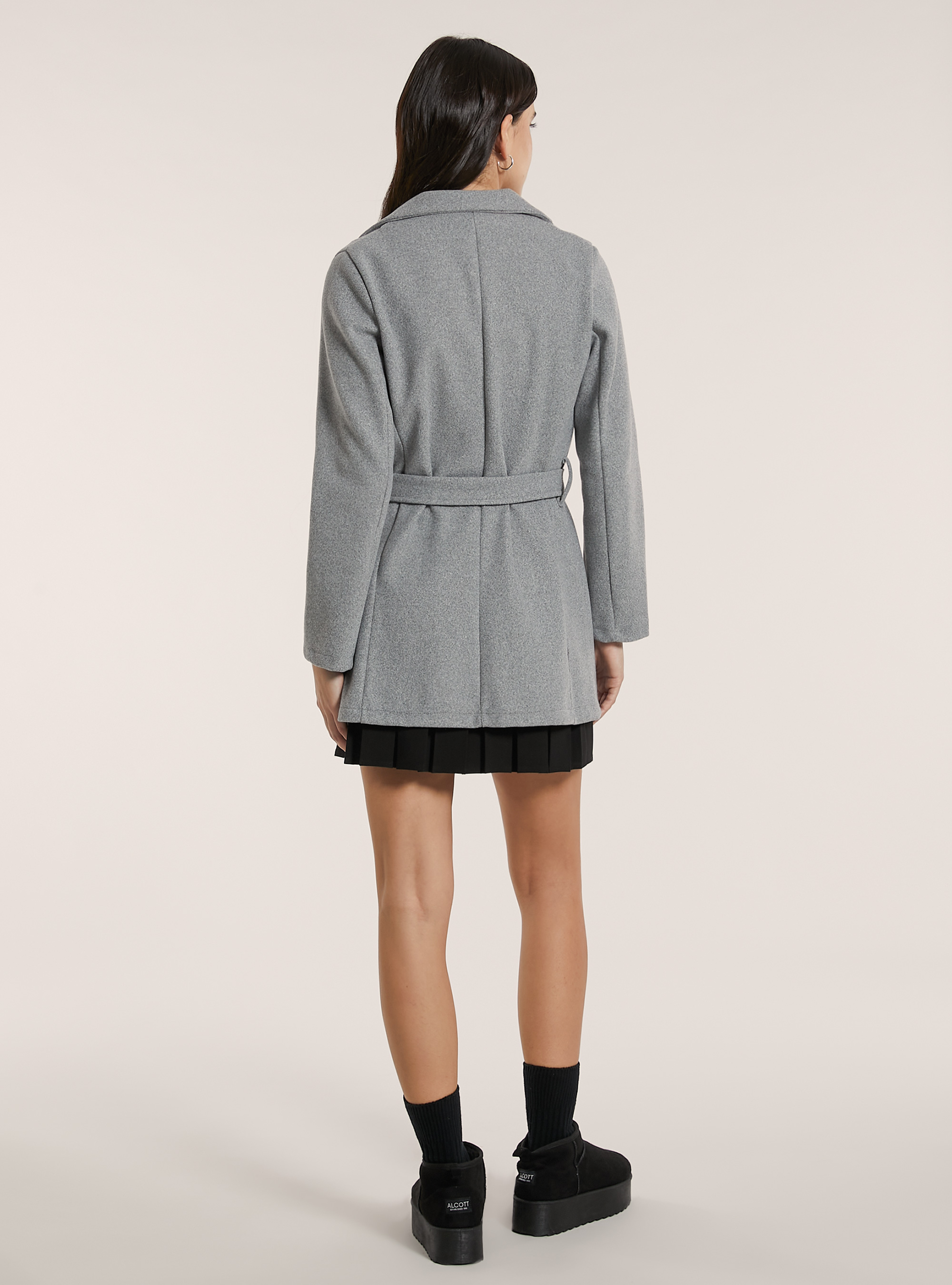 Cappotto in panno con cintura, MGY2 GREY MEL MEDIUM