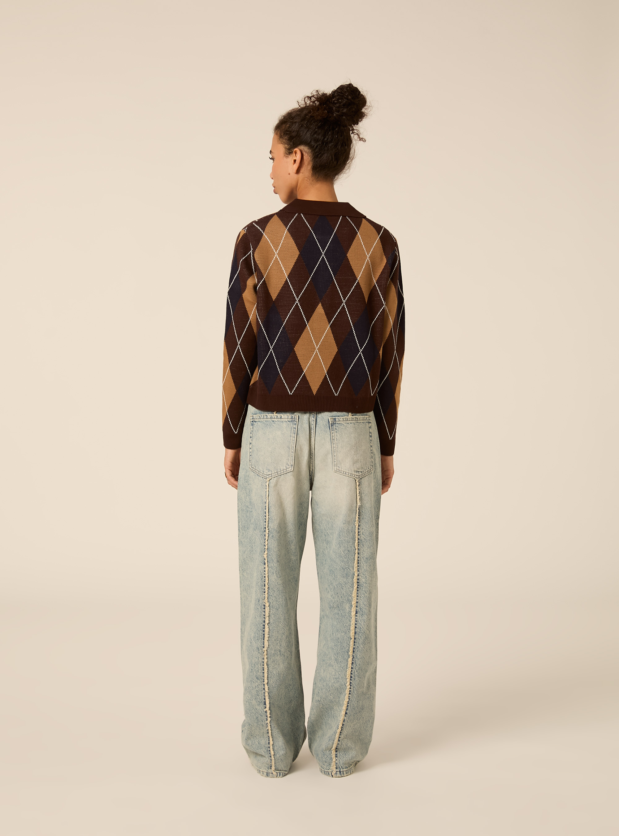 Pullover polo con rombi, BR1 BROWN DARK