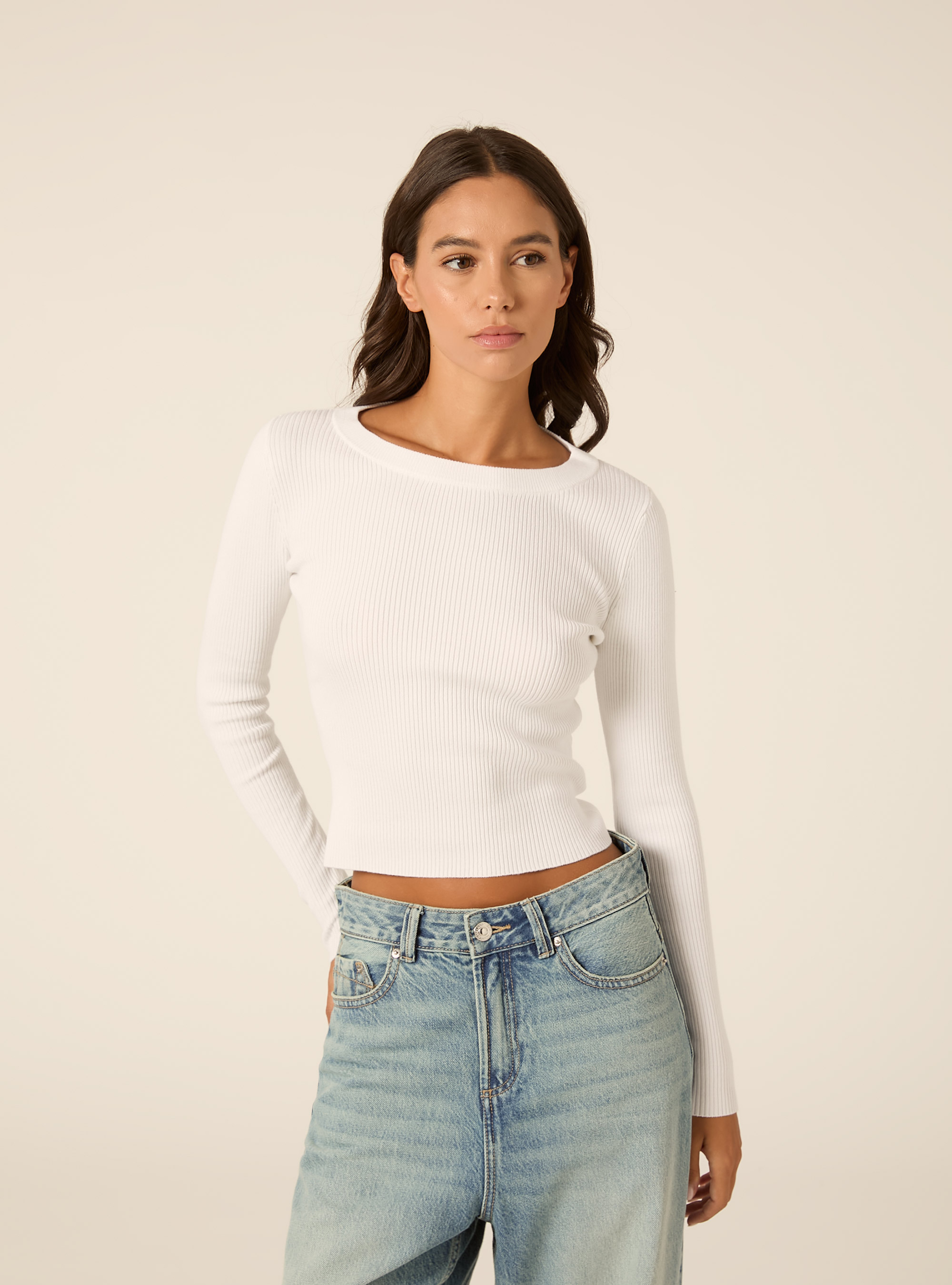 Maglia girocollo a coste, WH2 WHITE