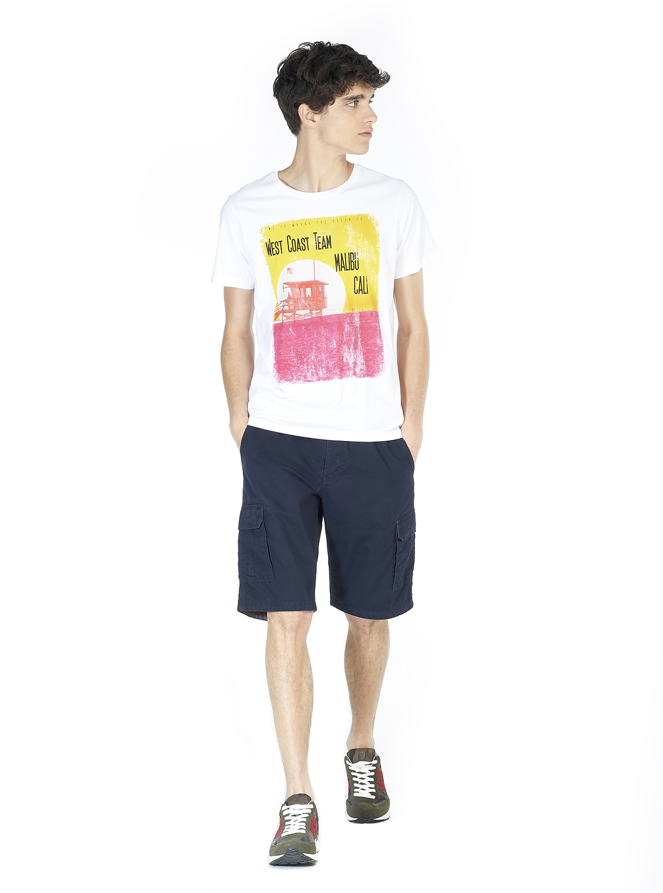 Cotton T-shirt with frontal print, C099 WHITE