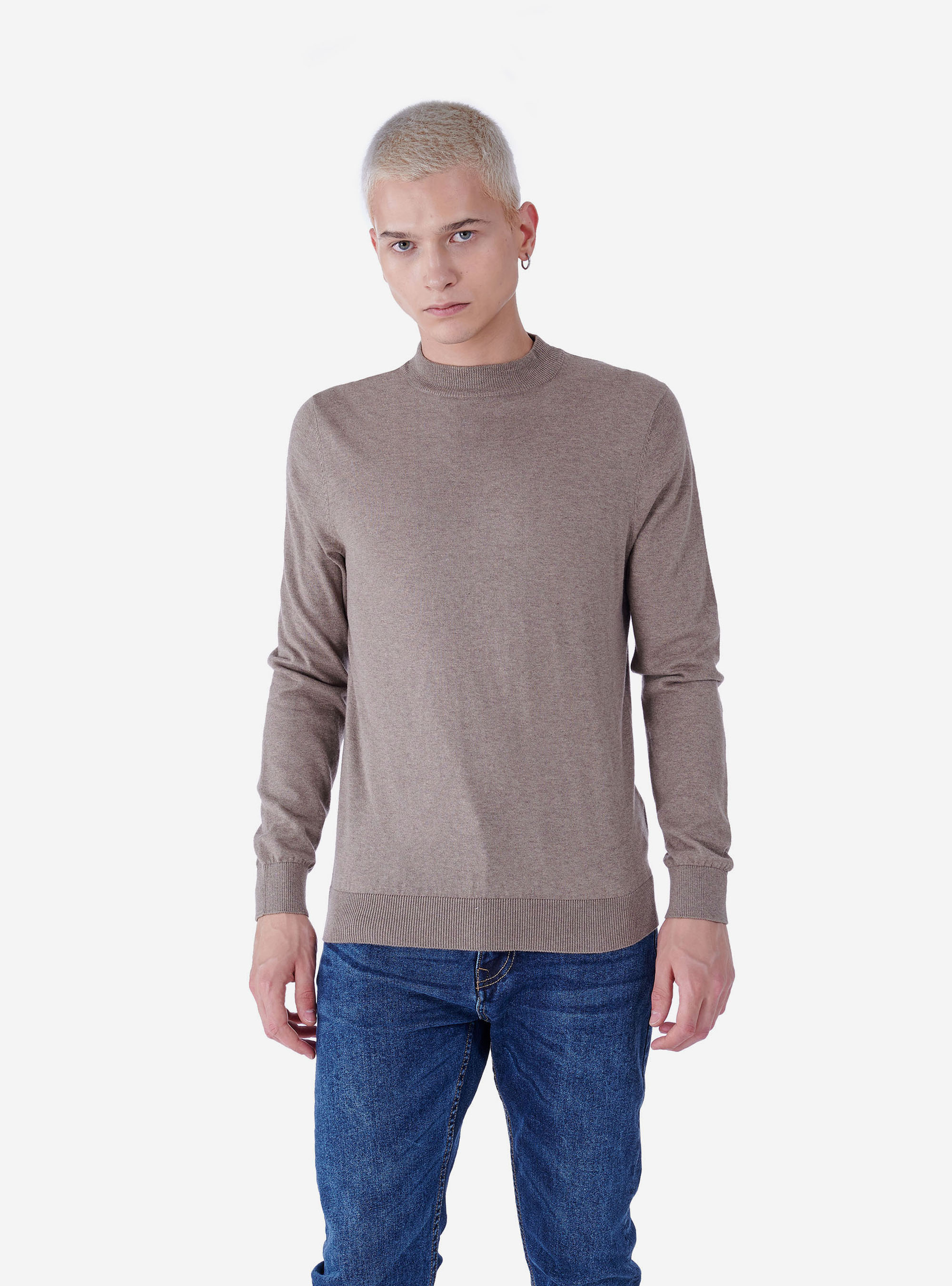 Pull col montant, C571 LIGHT BROWN