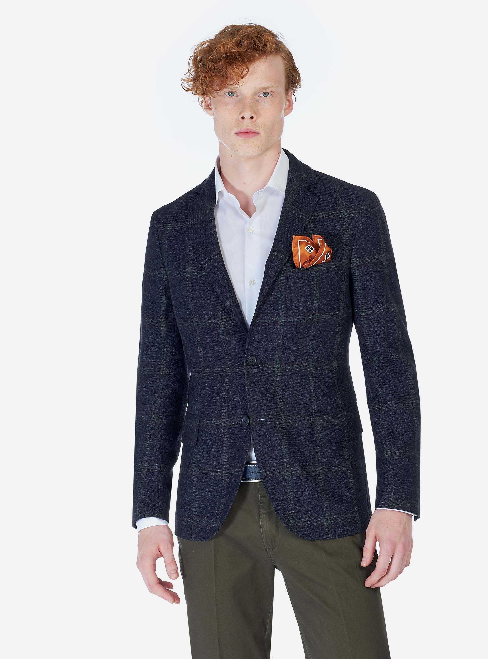 CHECKED WOOL JACKET, BLUE NAVY