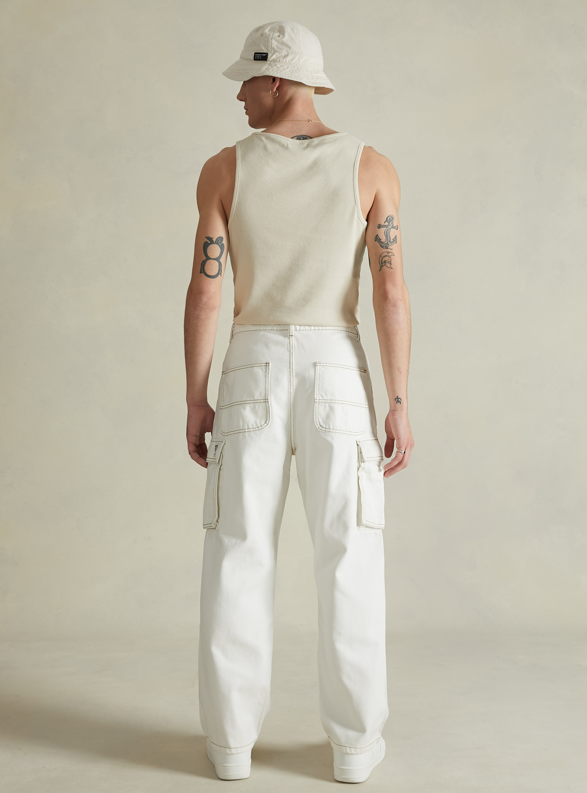Carpenter cargo trousers with contrast stitching, WH1 OFF WHITE