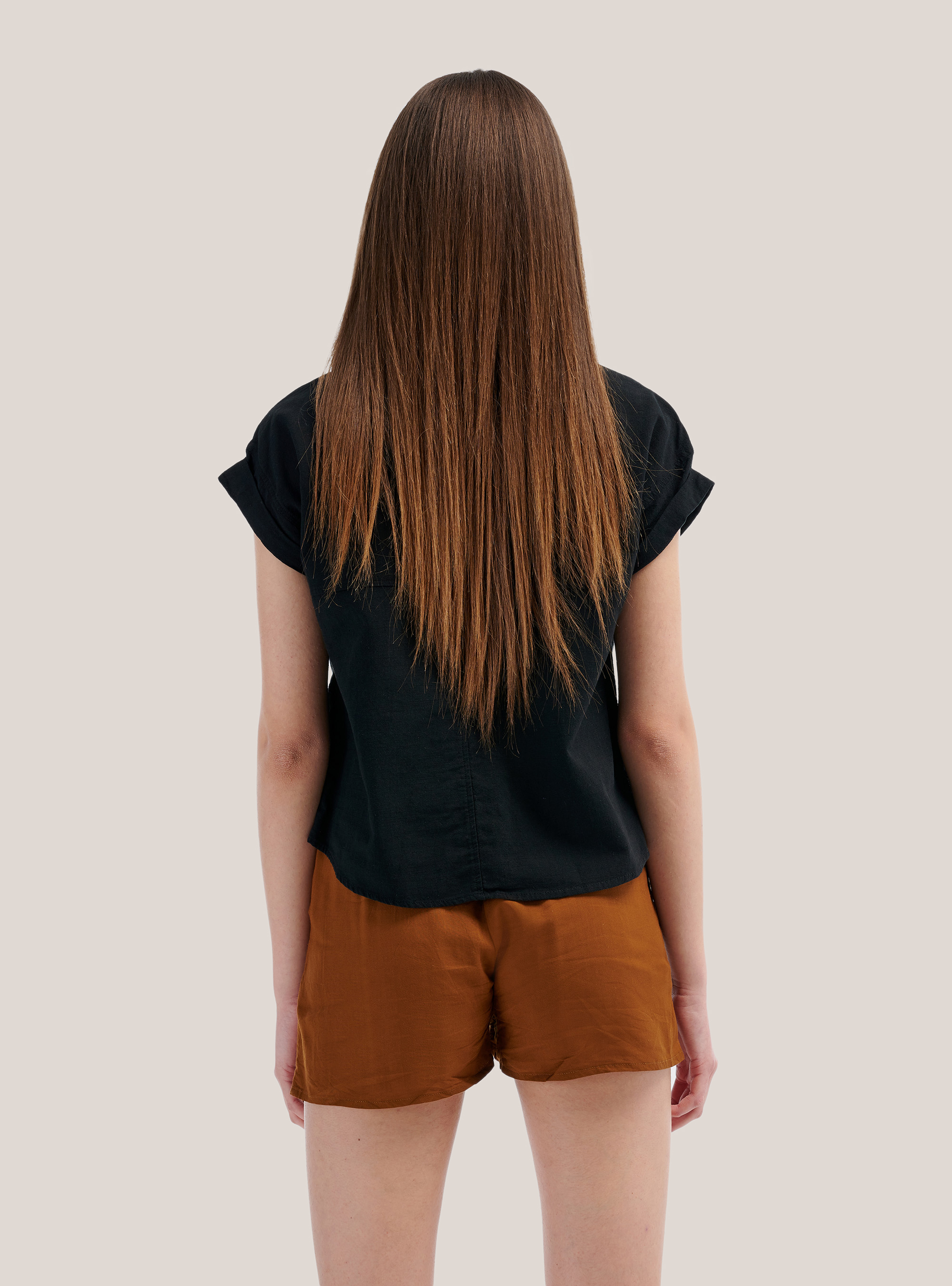 Oversized short-sleeved shirt in fresh cotton, BLACK