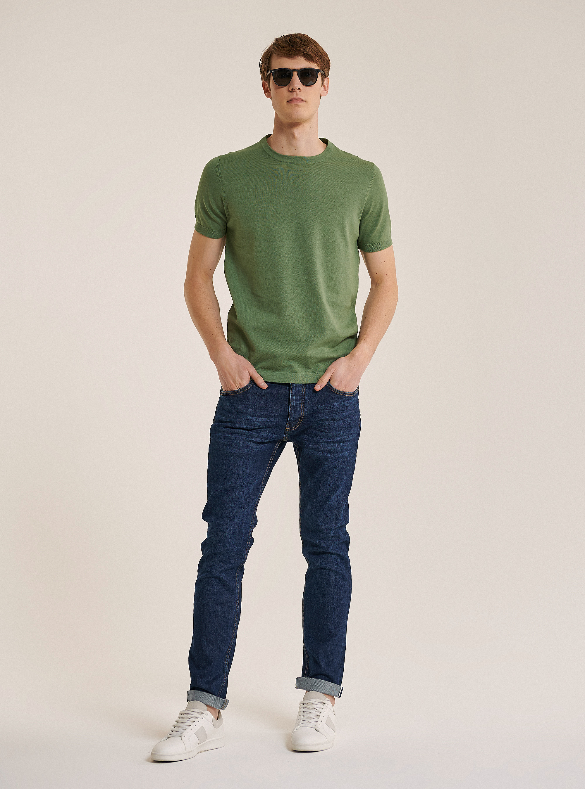 Short-sleeved cotton pullover, C6597 KAKY