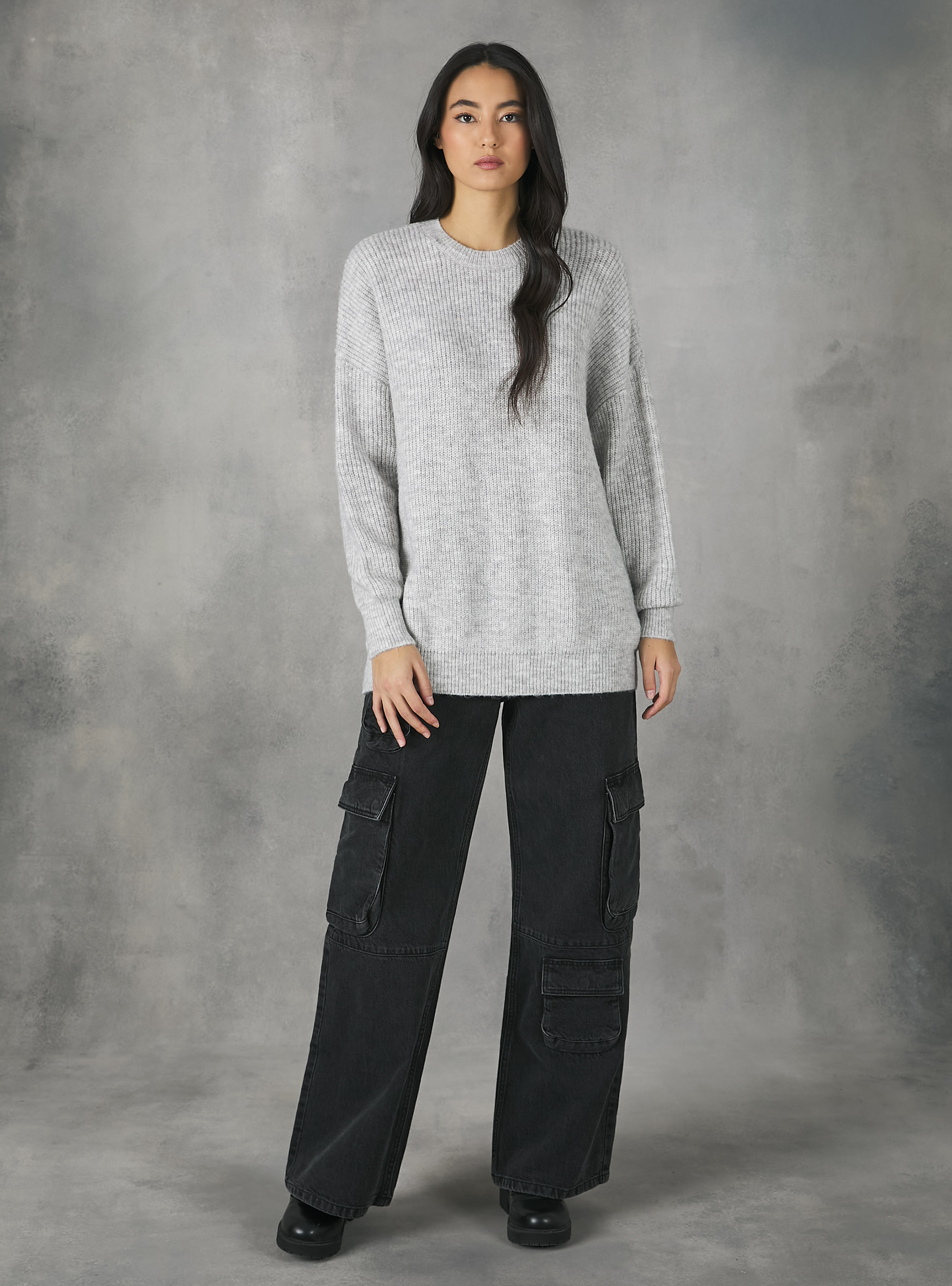 Oversize pullover in English rib, MGY3 GREY MEL LIGHT