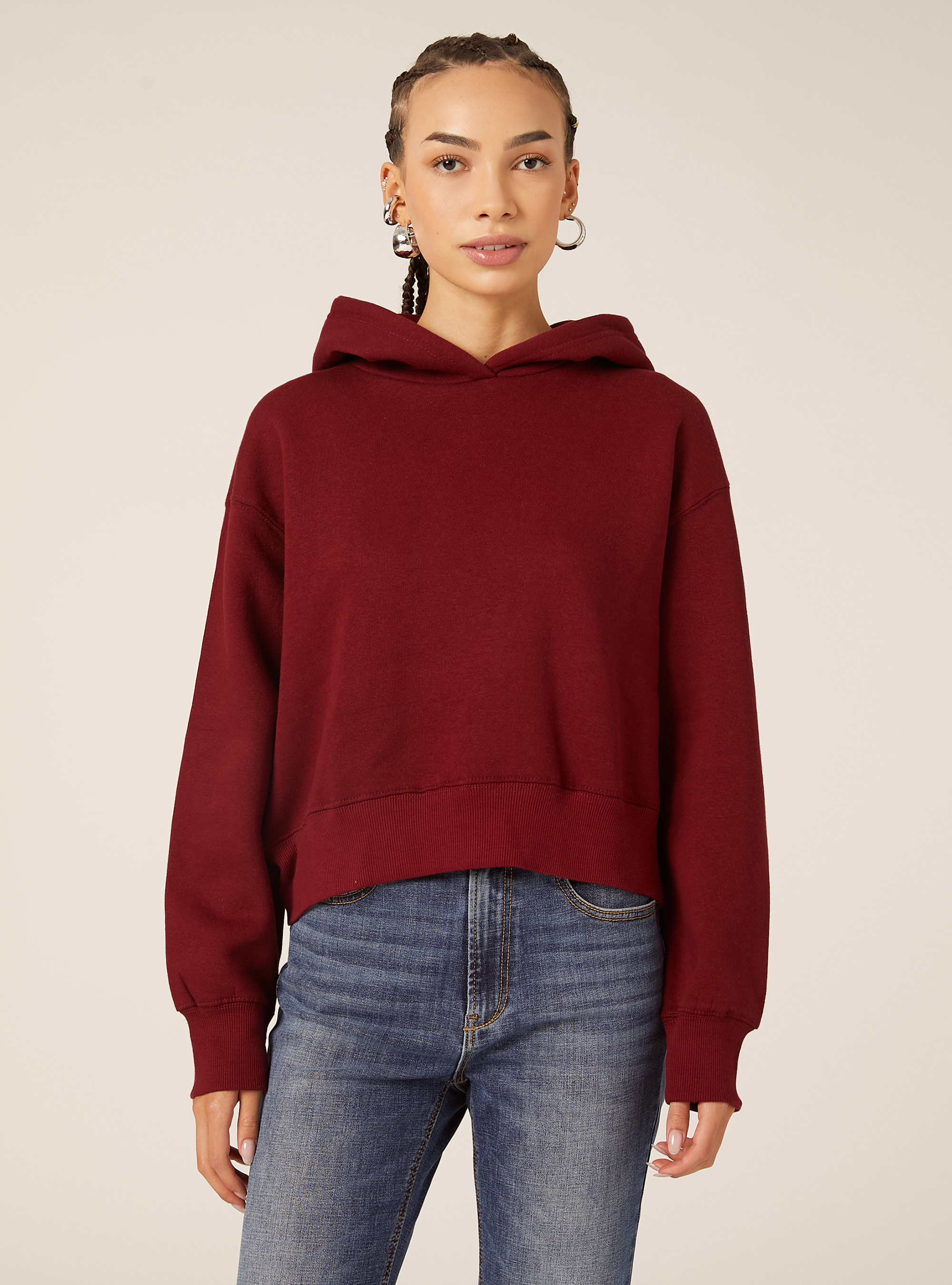 Sweat à capuche coupe boxy, BO1 BORDEAUX DARK