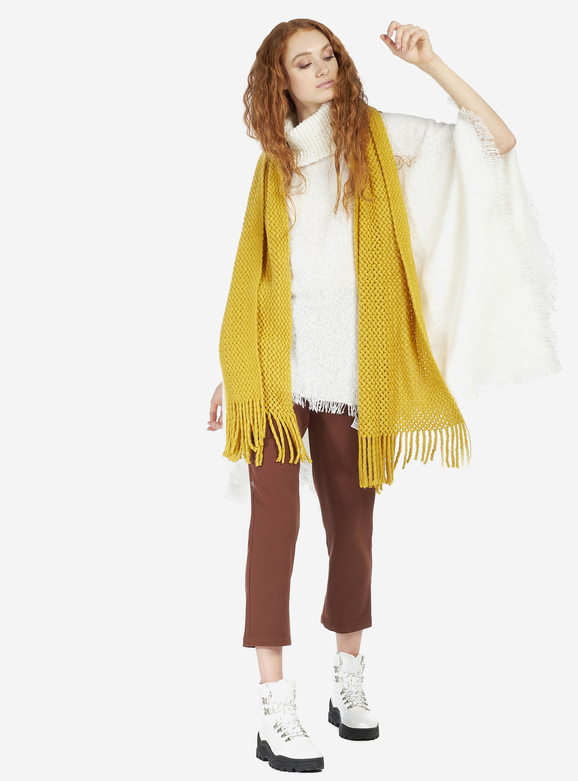 PONCHO WITH HIGH COLLAR, OFF-WHITE