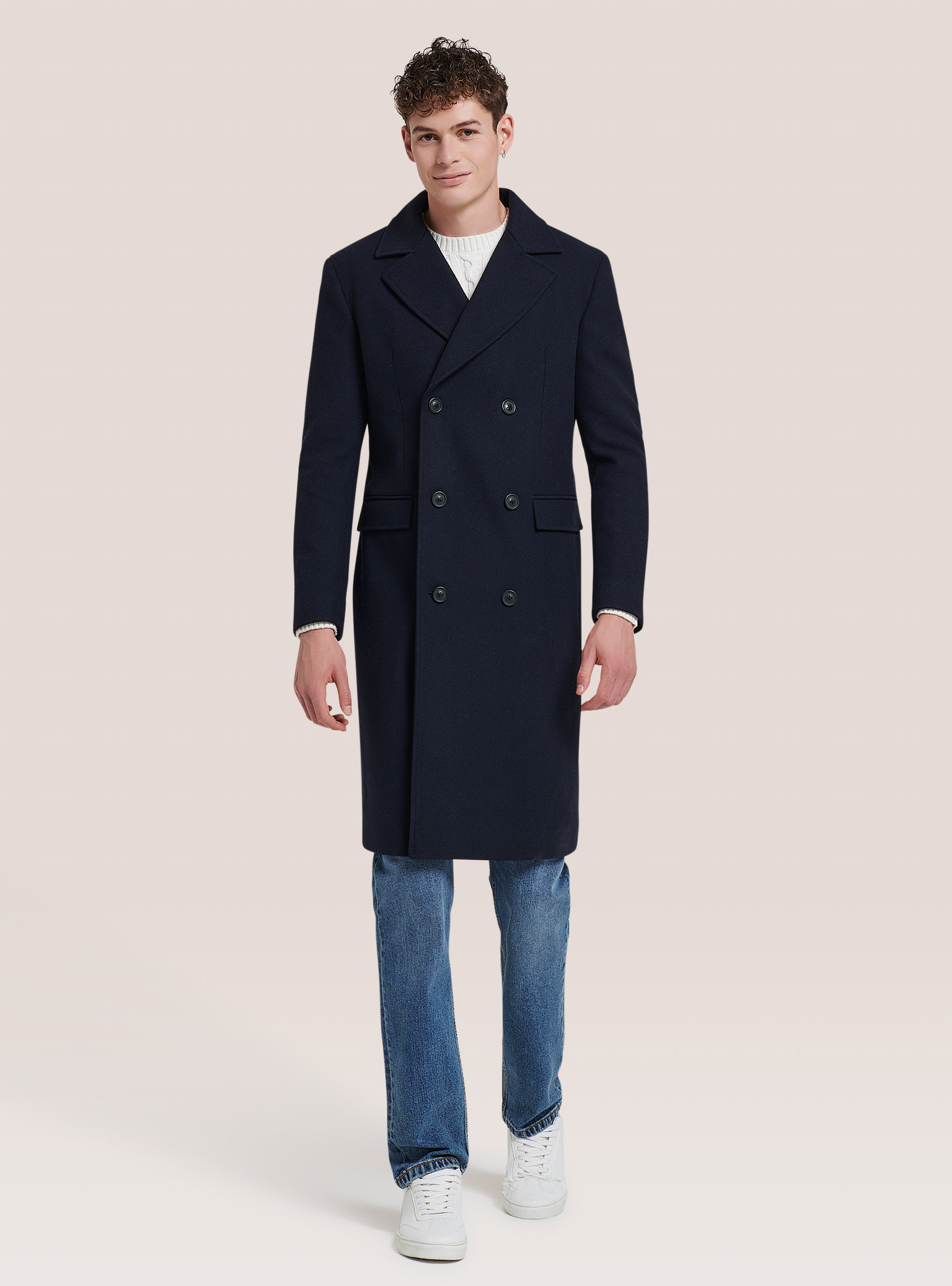 Zweireihiger Mantel aus Wollmischung, C218 BLUE NAVY