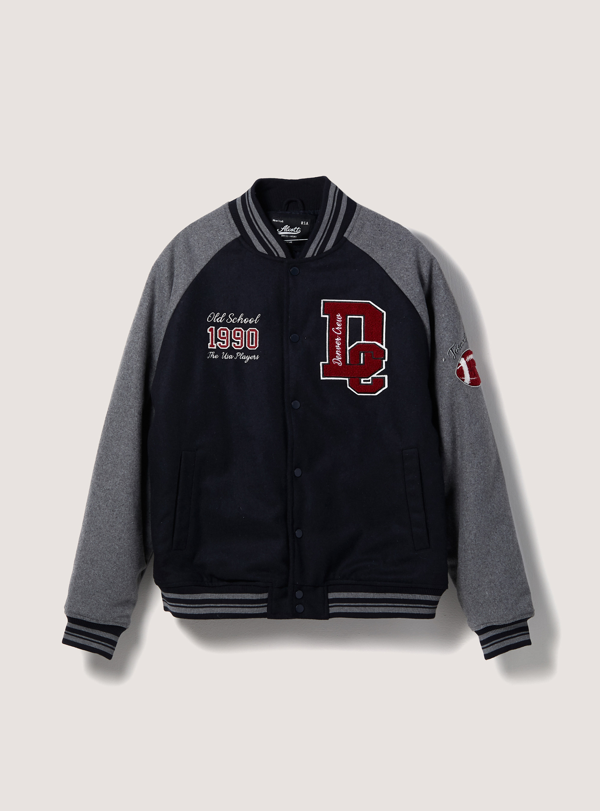 College-style bomber jacket with recycled padding, NA1 NAVY DARK