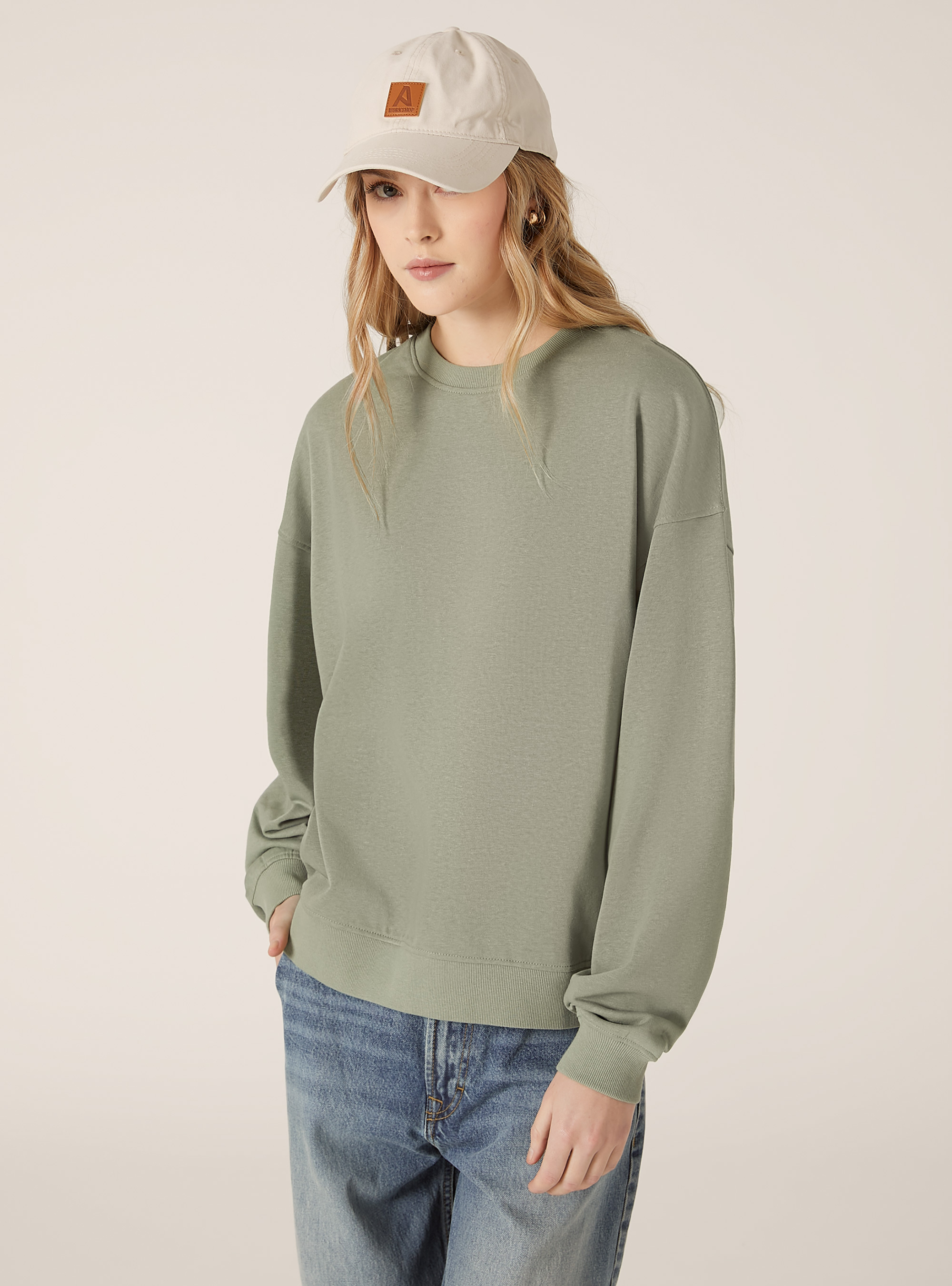 Sweat à col ras du cou en coton uni, KY3 KAKY LIGHT