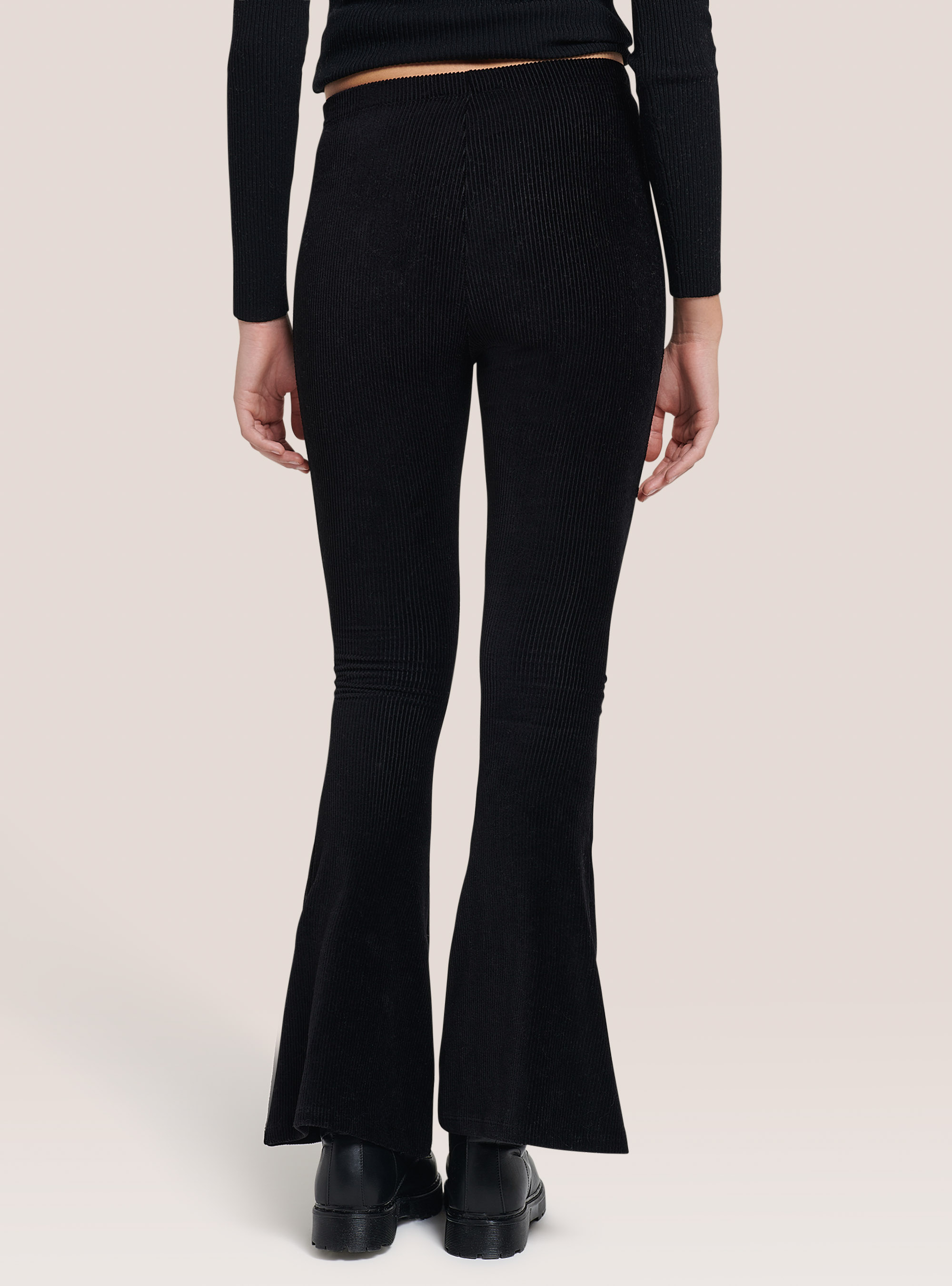 Pantalon évasé en velours, C101 BLACK