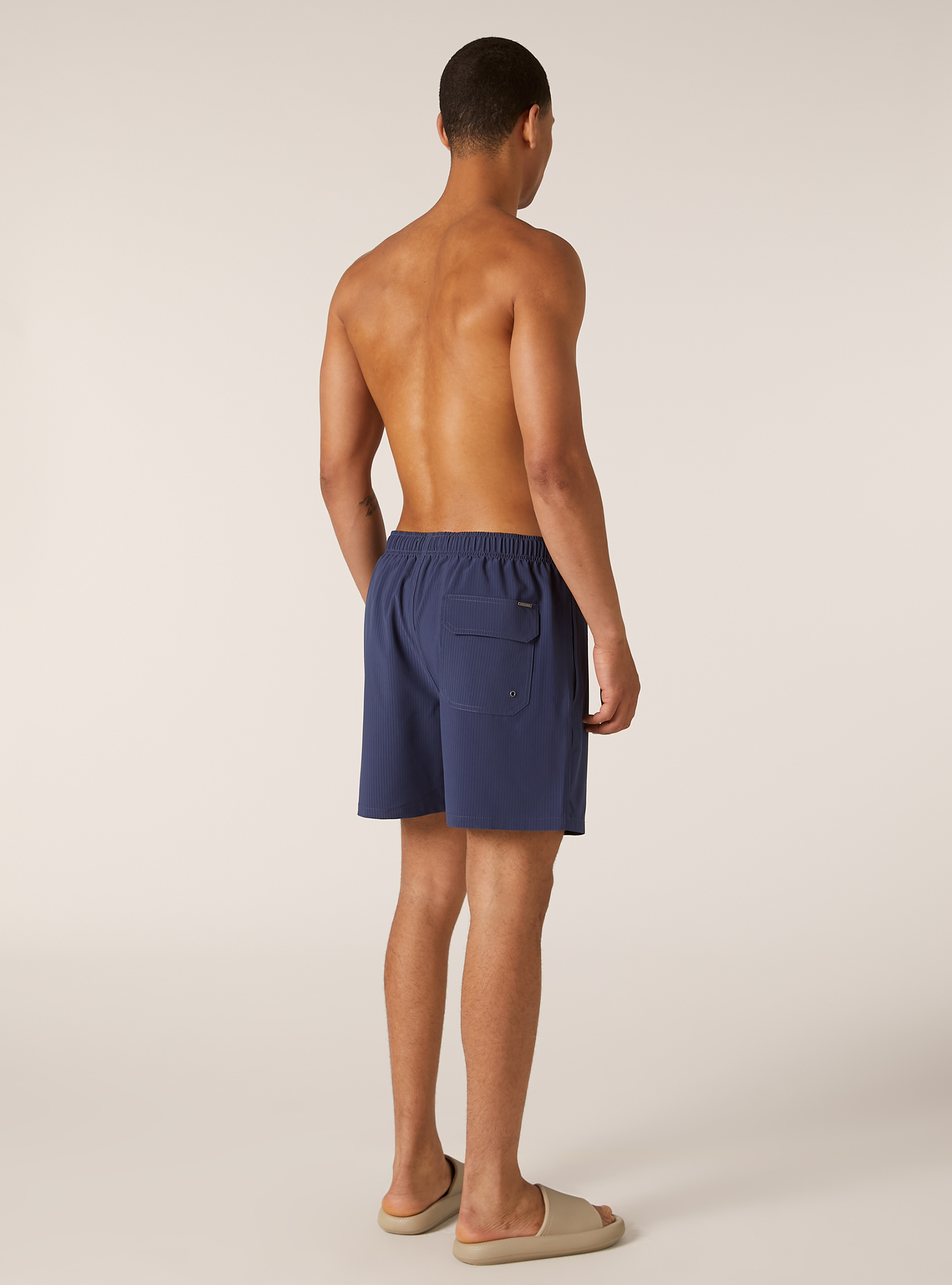 Plain-coloured seersucker swimming costume, BL3 BLUE LIGHT