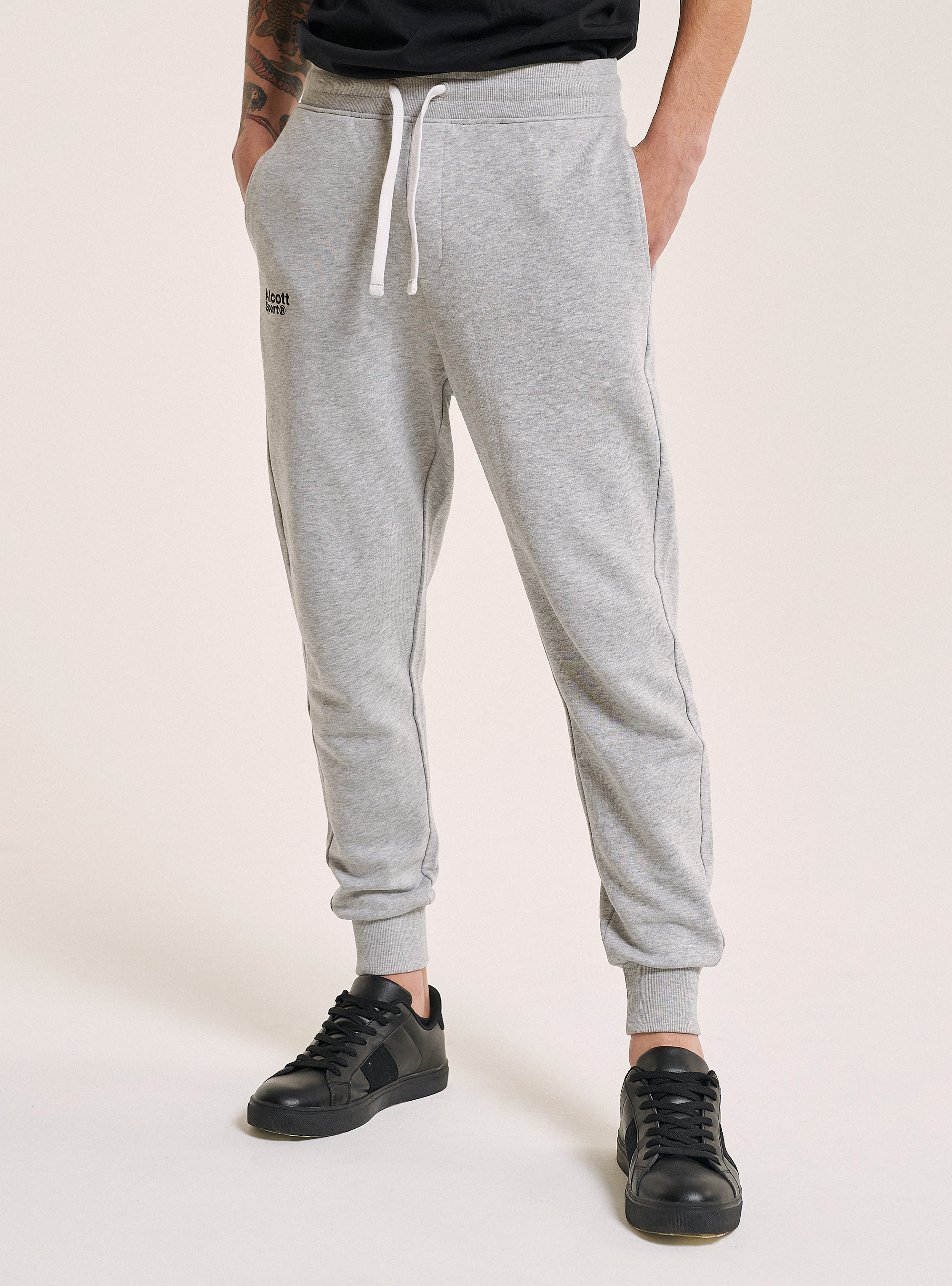 Pantaloni jogger con ricamo logo in cotone, GRIGIO CHIARO MELANGE