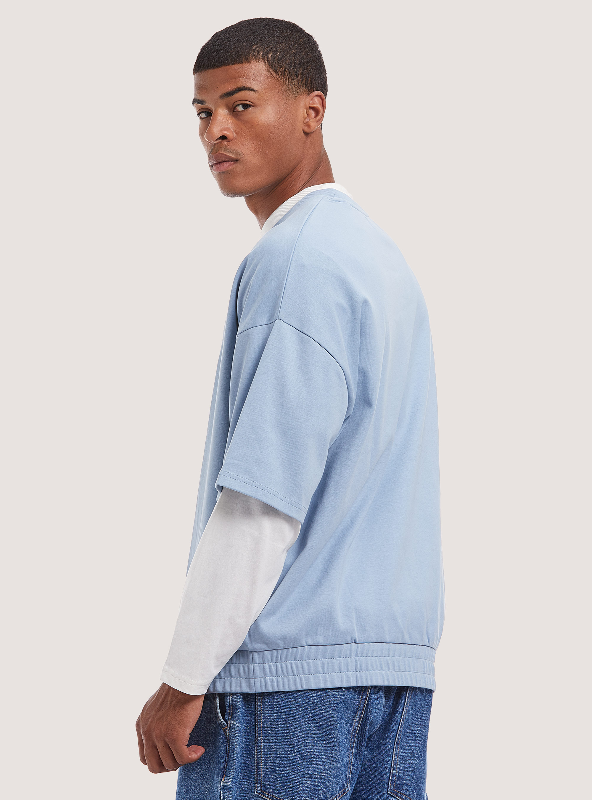 Oversized double sleeve sweatshirt, AZ2 AZZURRE MEDIUM