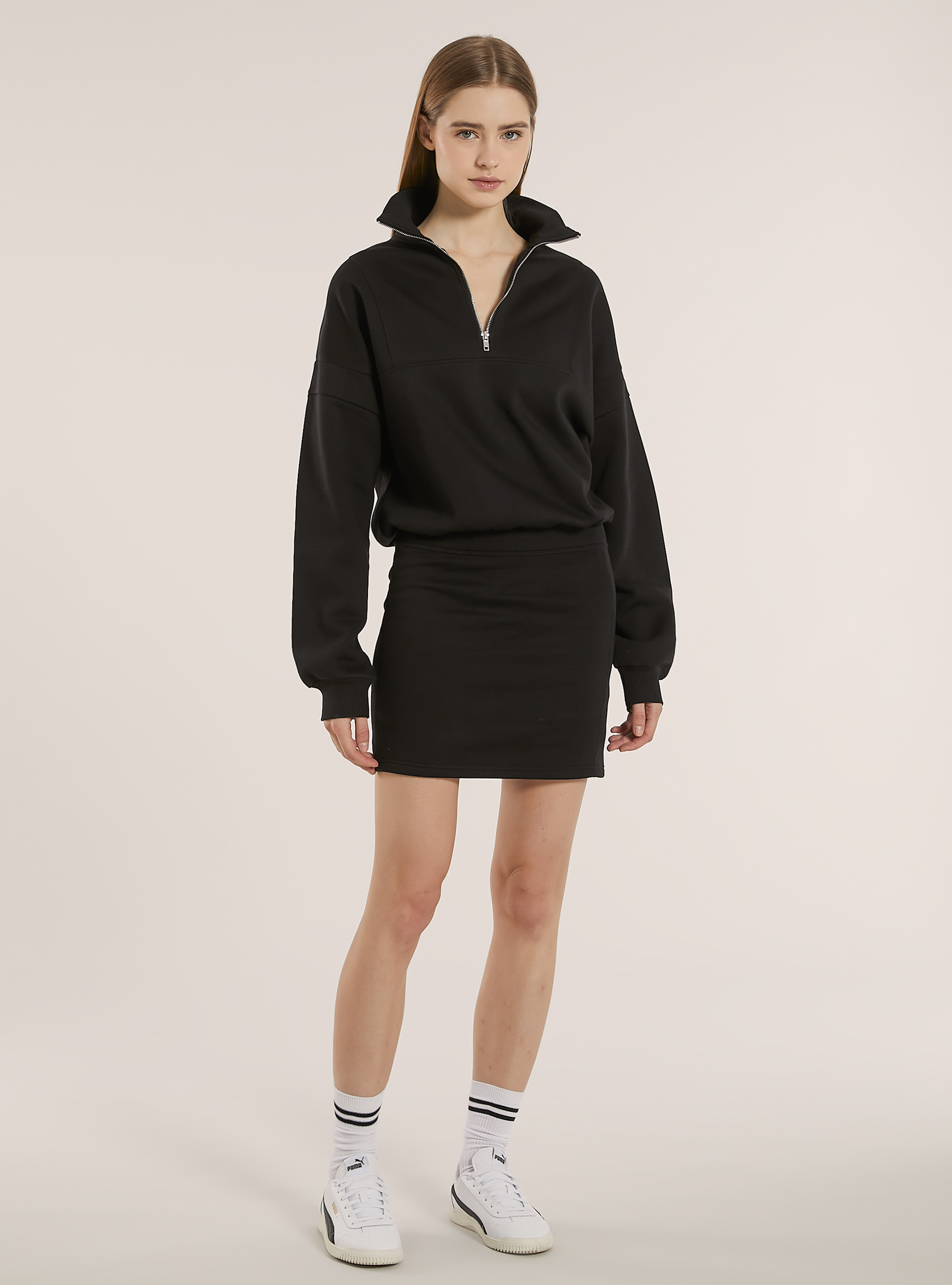 Fleece dress with half-zip collar, BK1 BLACK