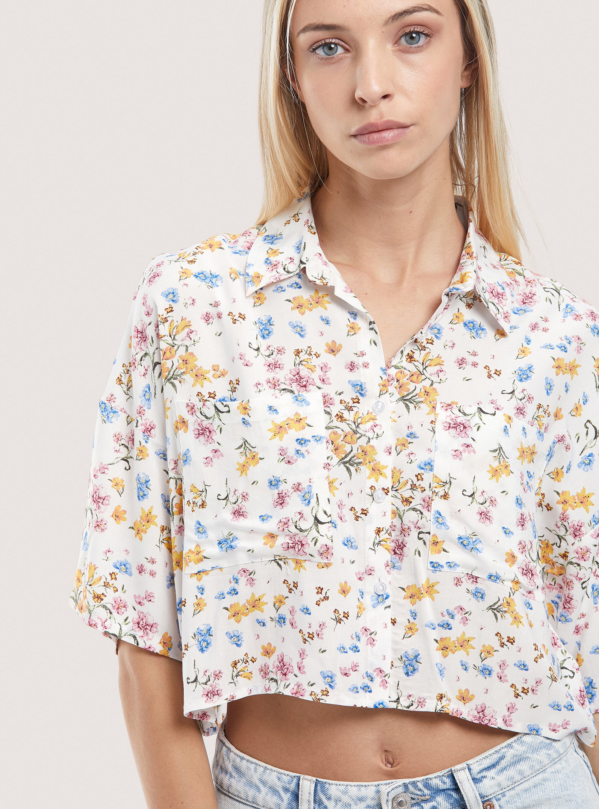 Cropped shirt with print, MULTICOLOR