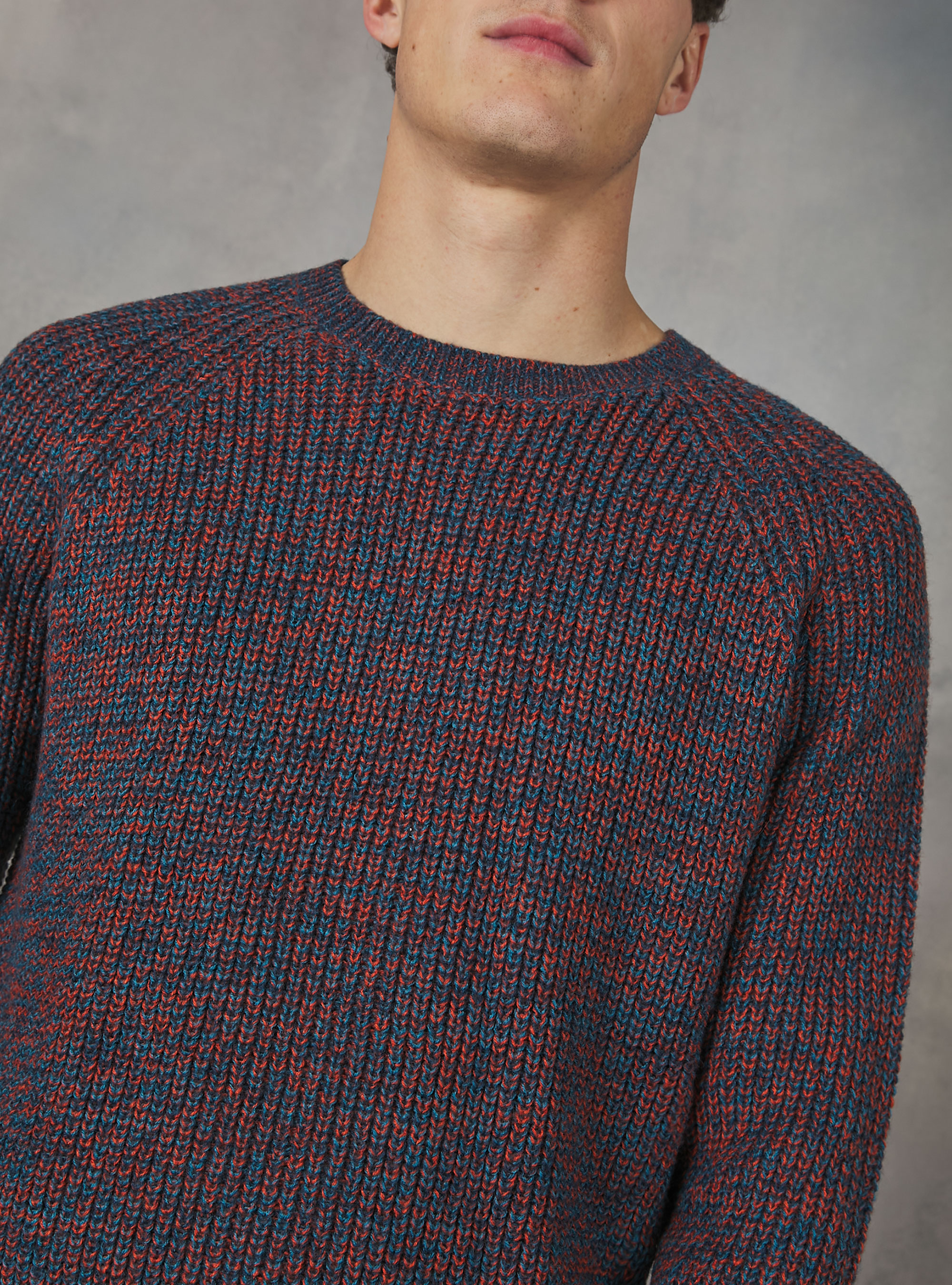 English rib crew-neck pullover, TOB2 TWIST BLUE OIL ORANGE