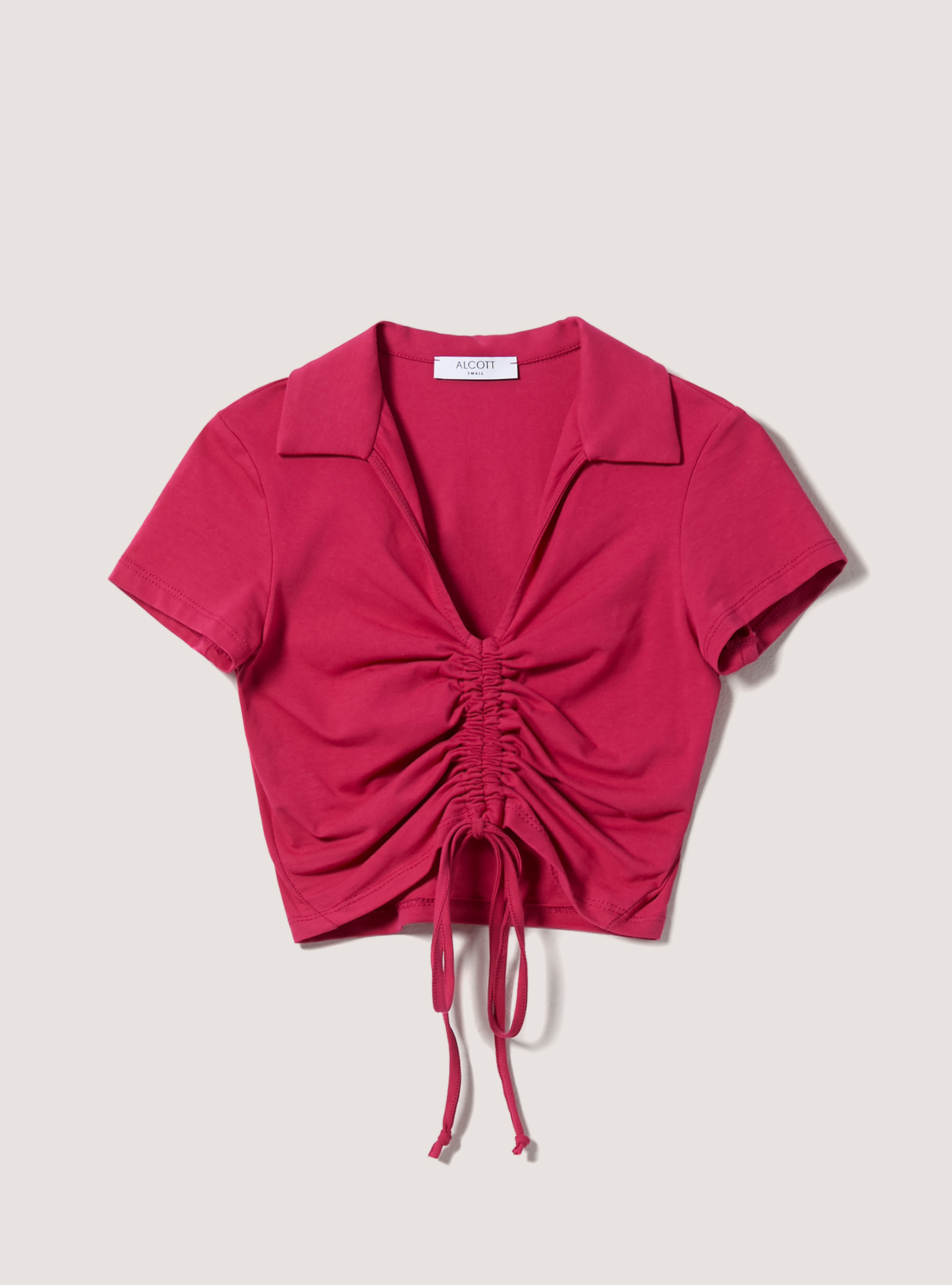 Gathered cropped t-shirt, FX2 FUXIA MEDIUM
